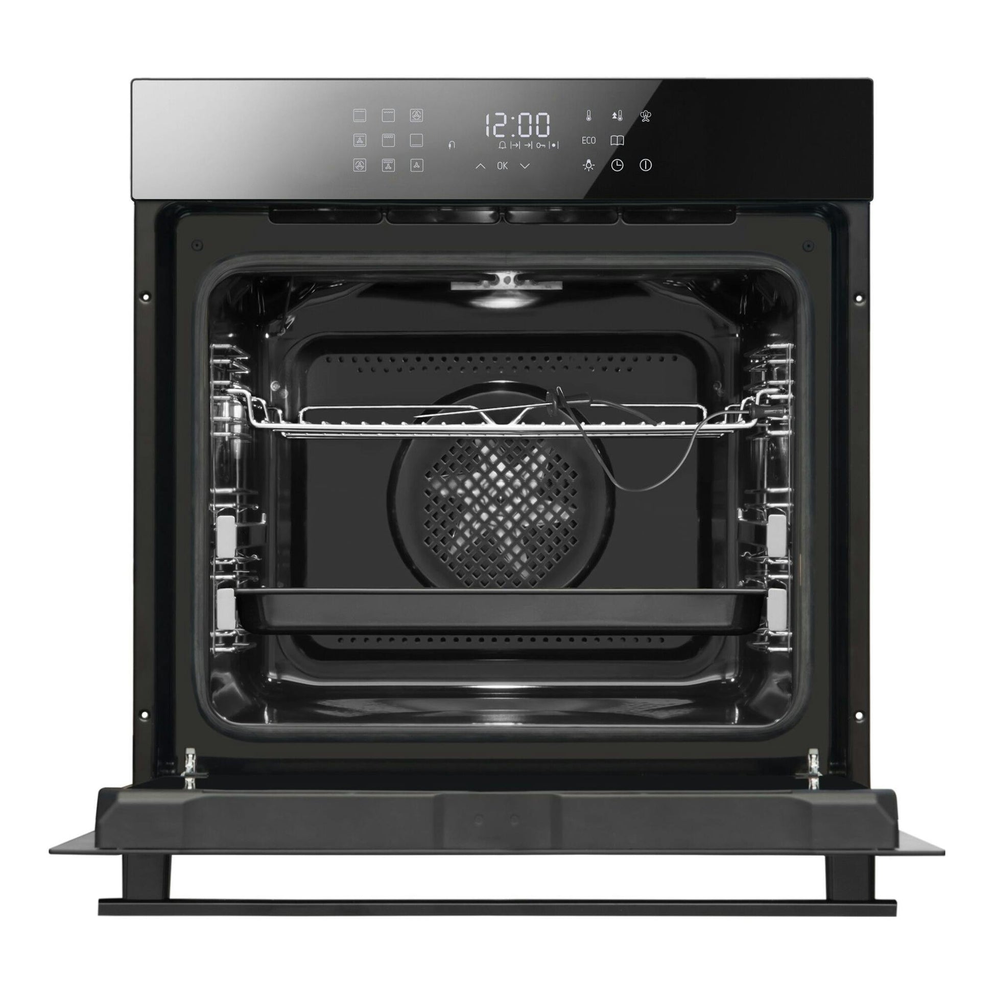 Horno Fagor MASTER NEGRO 9H-198TEN negro, vista frontal con puerta abierta y panel digital.