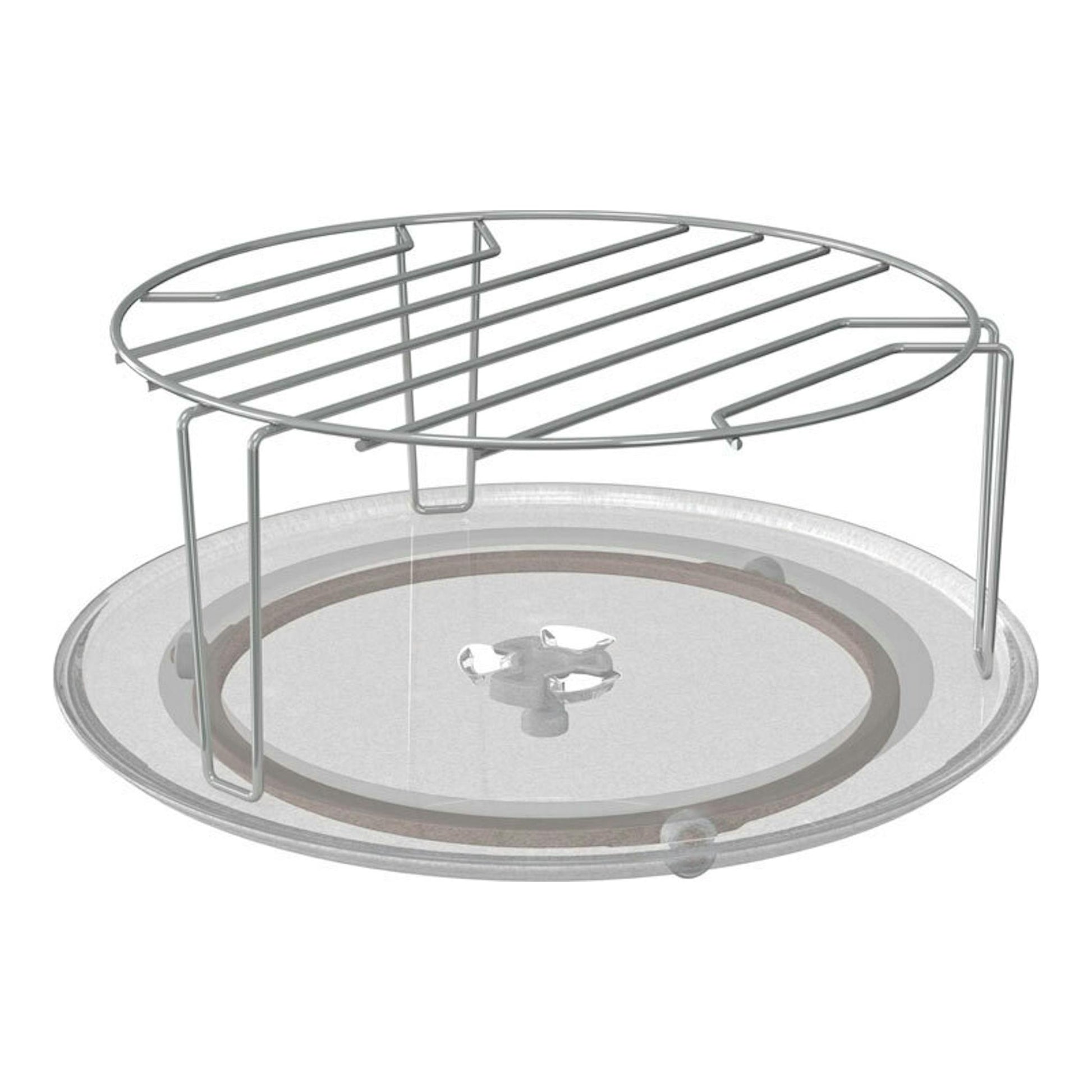Hisense BIM320G41X: rejilla metálica redonda sobre plato de vidrio, vista frontal.
