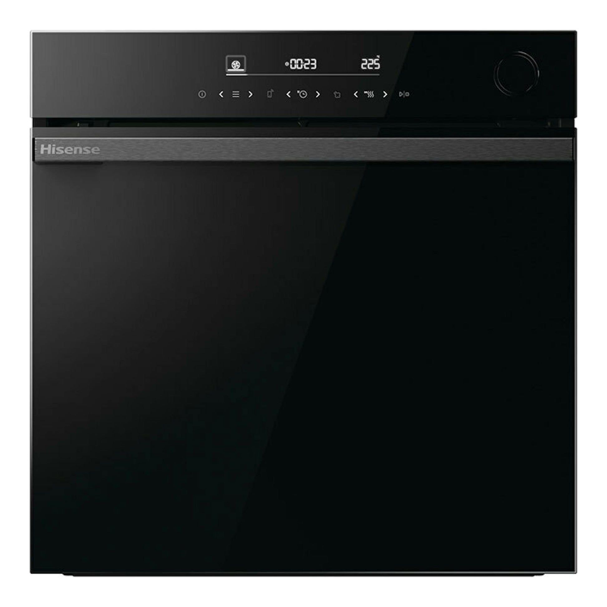 Hisense BSA66346PBGWIFI, horno negro de frente con panel digital táctil y puerta de vidrio.