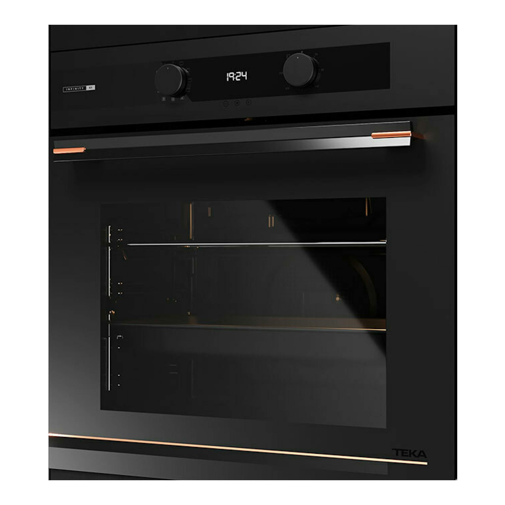 Horno integrable Teka HLB84G1BM negro mate, vista frontal con puerta de vidrio y mandos