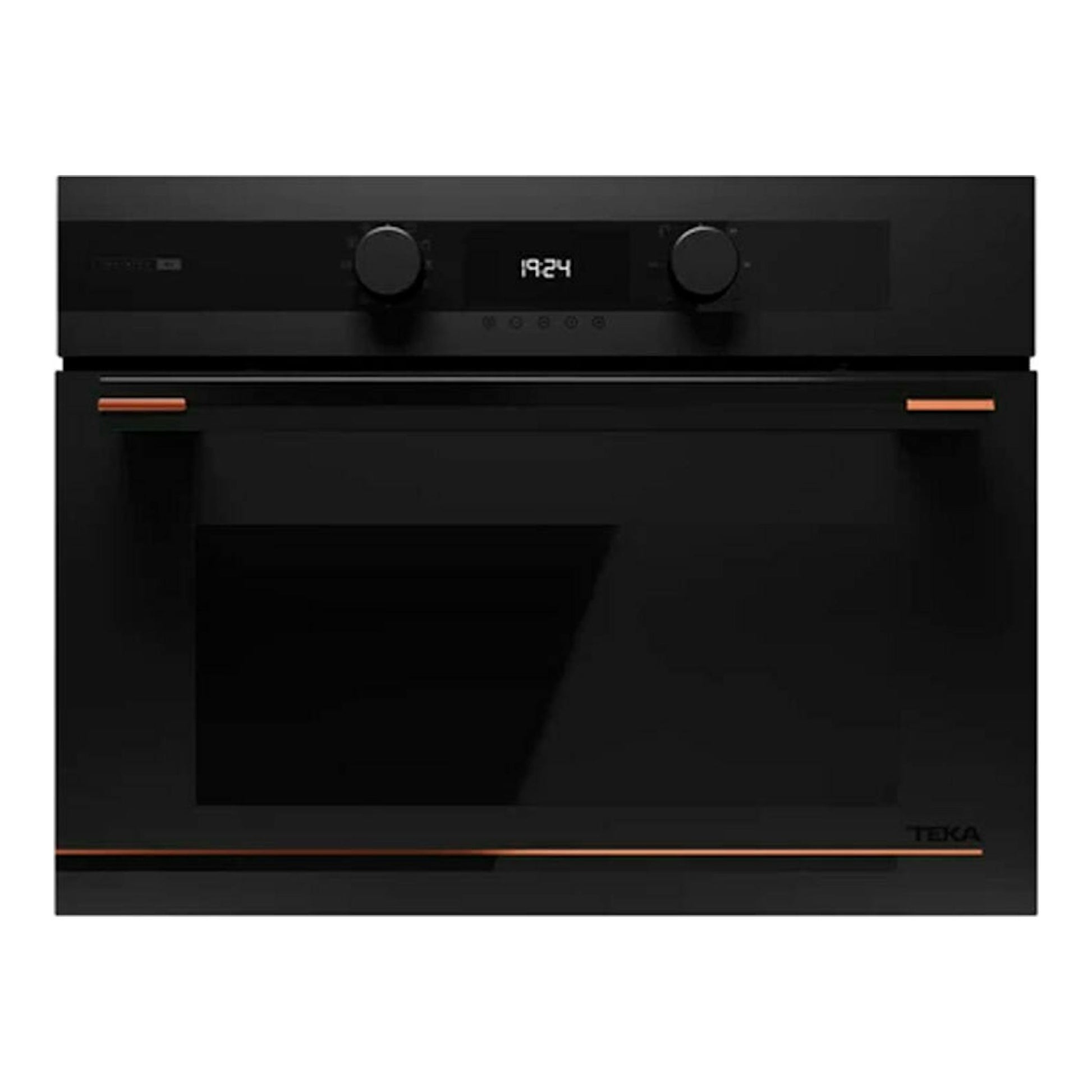 Horno integrable Teka HLC84G1CBM negro mate, vista frontal, con dos mandos y display digital.