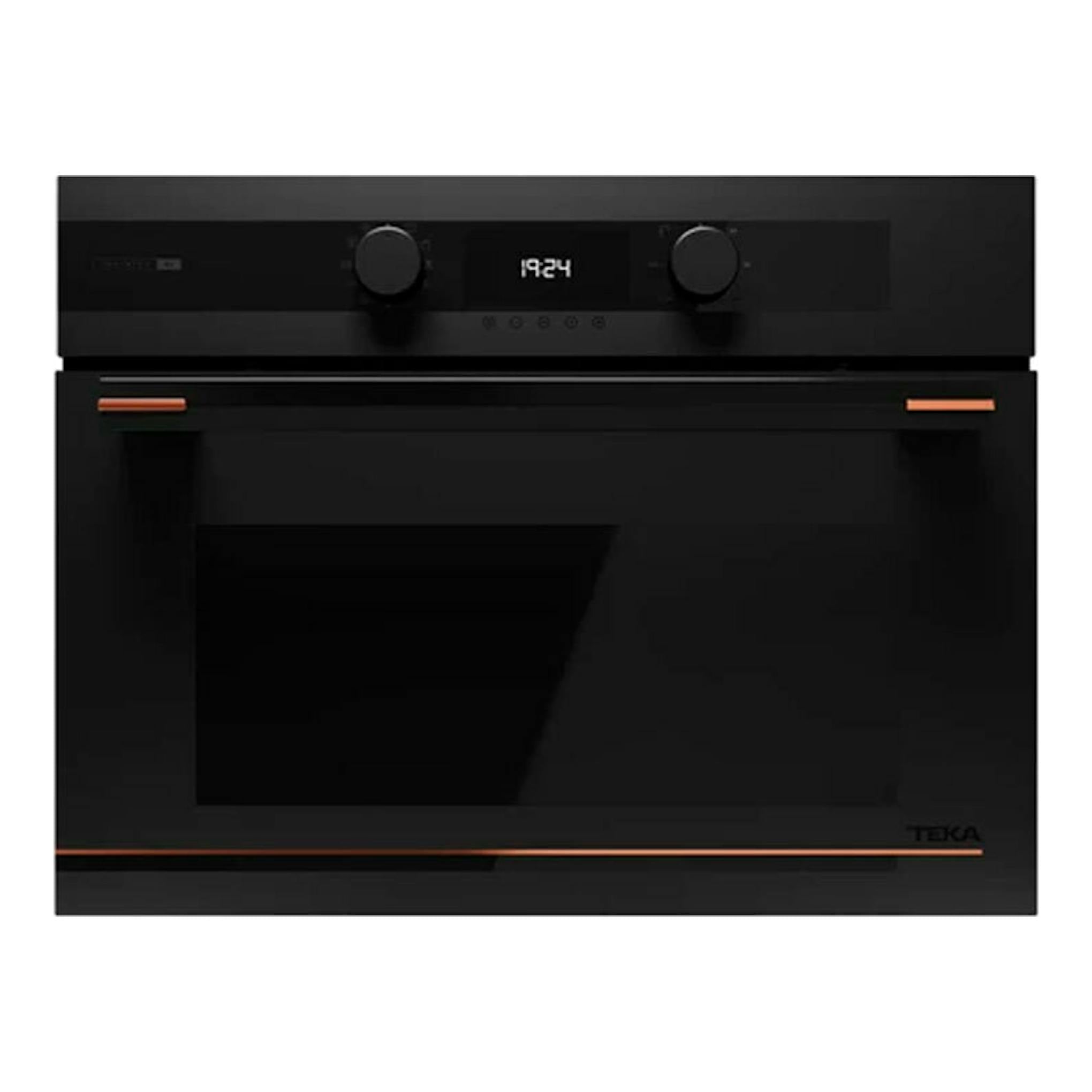 Horno integrable Teka HLC84G1CBM negro mate, vista frontal, con dos mandos y display digital.