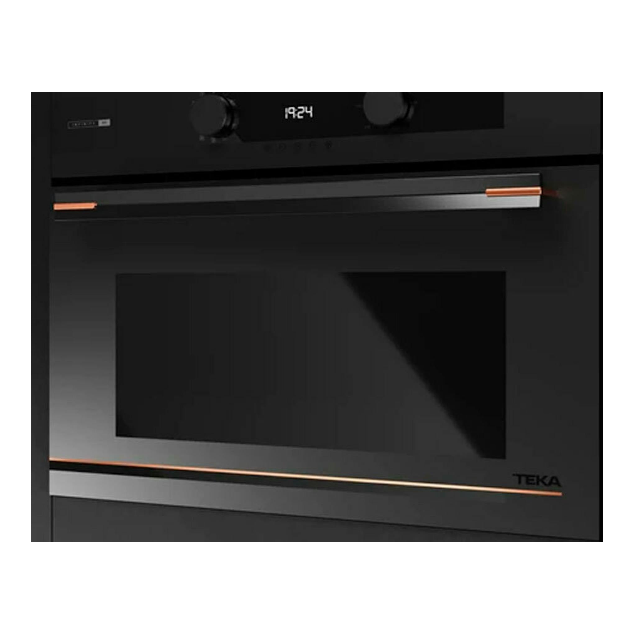 Horno integrable Teka HLC84G1CBM negro mate, vista frontal con panel digital y puerta de vidrio.