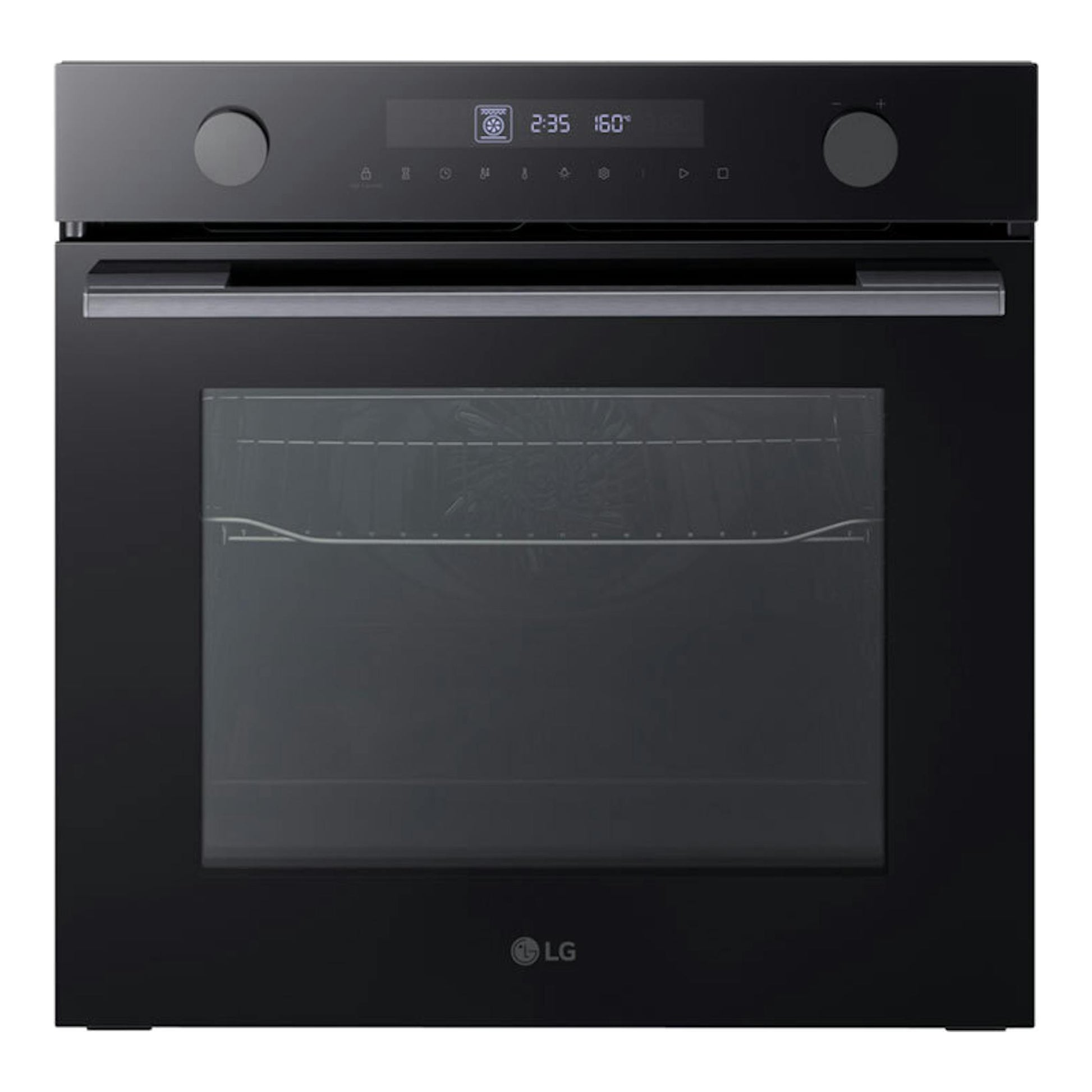 Horno empotrable LG WS5D7210G de cristal negro, vista frontal, con panel digital y puerta de vidrio.