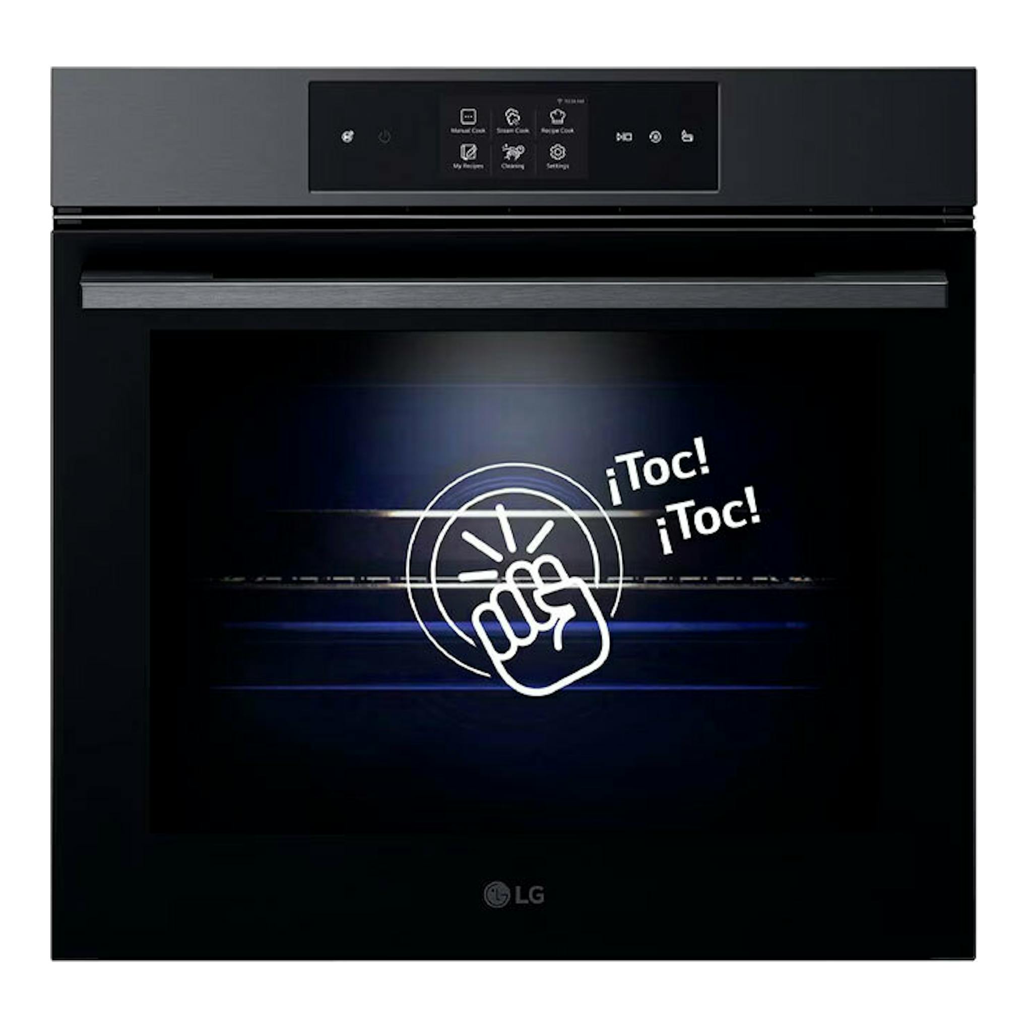 Horno LG WSED7665B de cristal negro, vista frontal con panel táctil superior.
