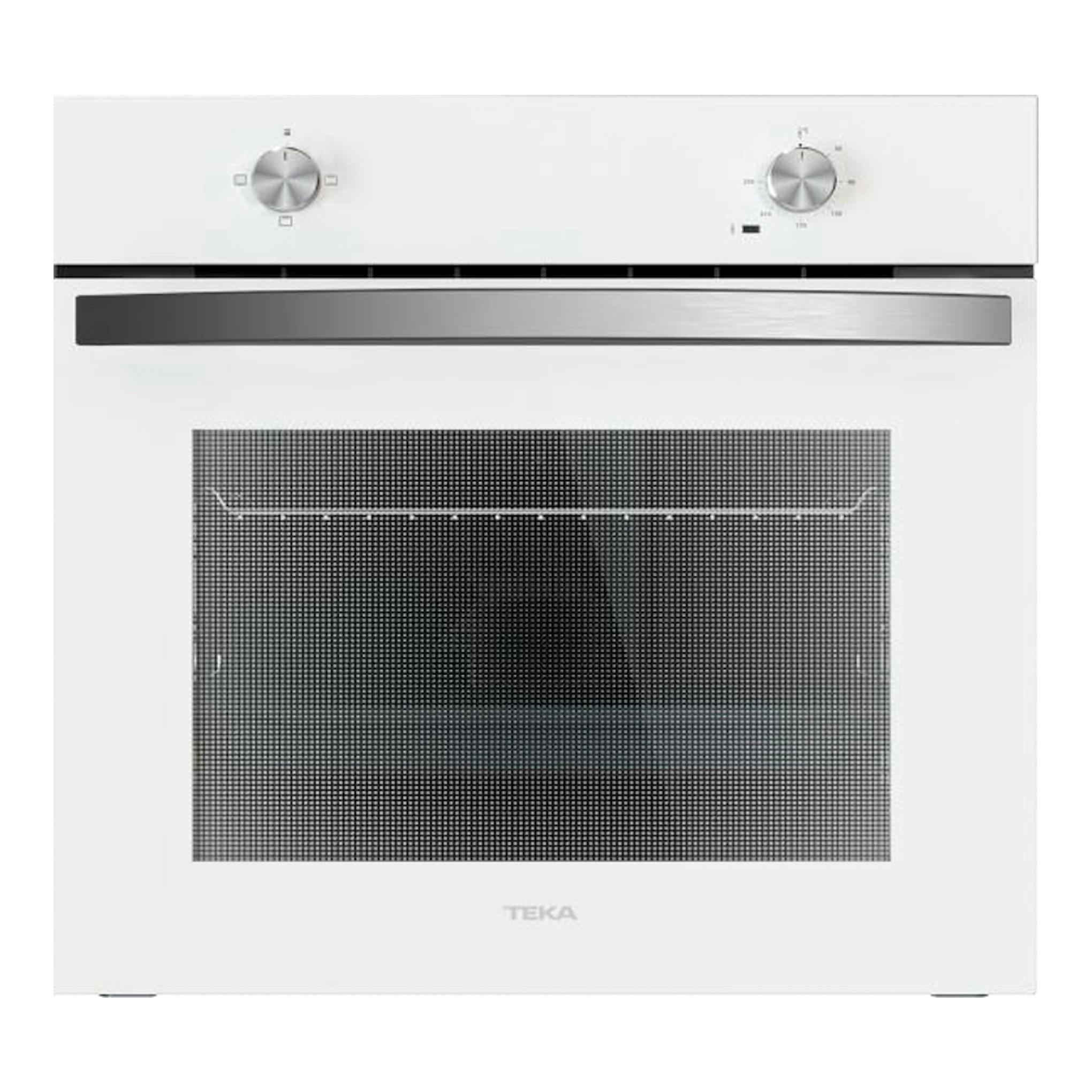 Horno Teka HBB4350 blanco, vista frontal, con dos mandos y puerta de cristal negro.