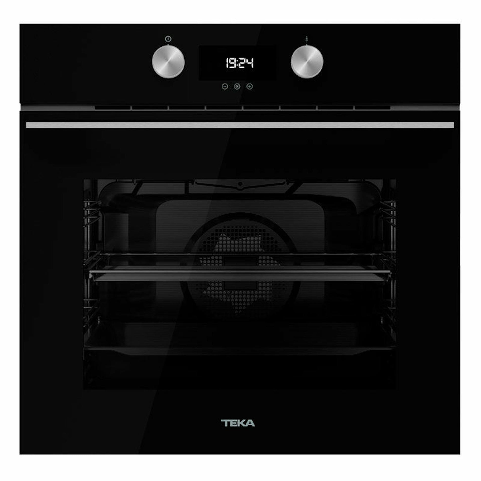 Horno Teka HLB8400 BK Neg negro, vista frontal con dos mandos y display digital
