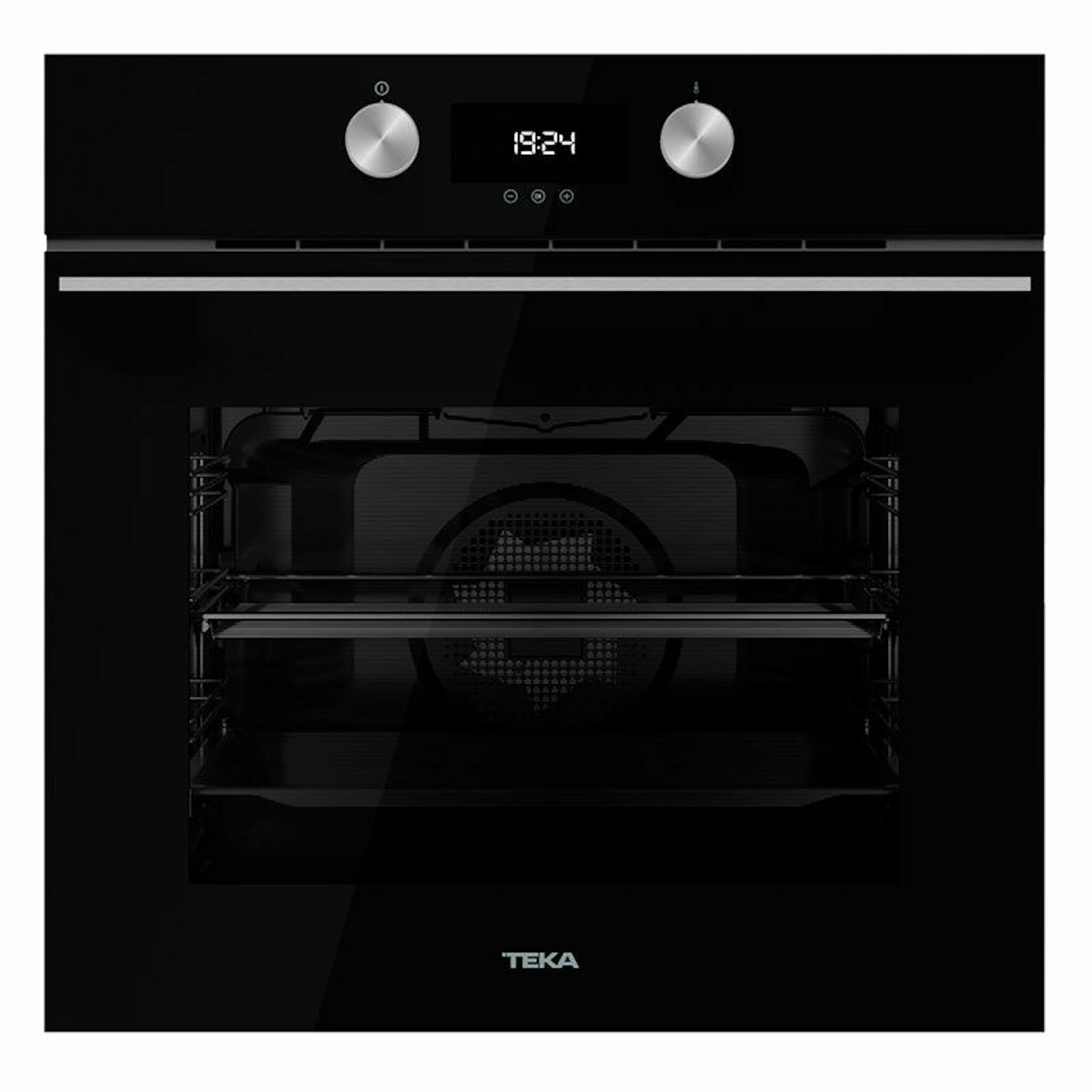 Horno Teka HLB8400 BK Neg negro, vista frontal con dos mandos y display digital
