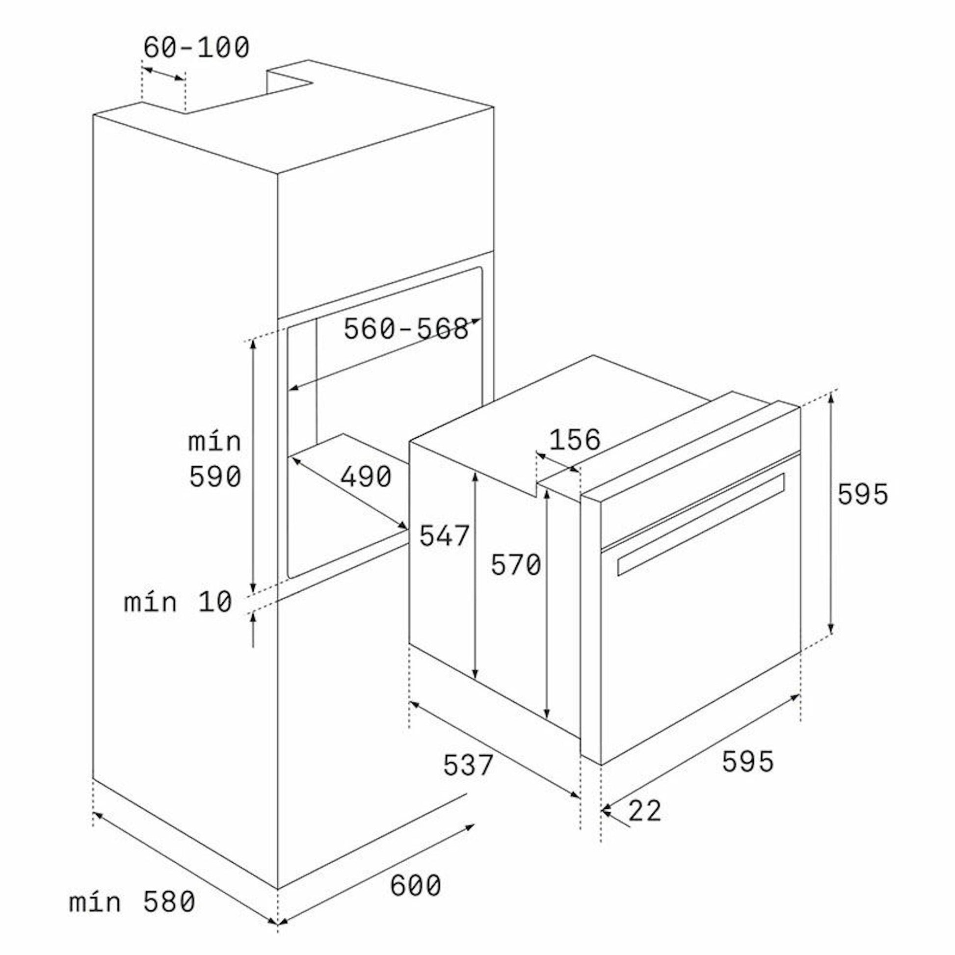 Diagrama de instalación del horno Teka HLB8400 BK Neg con medidas