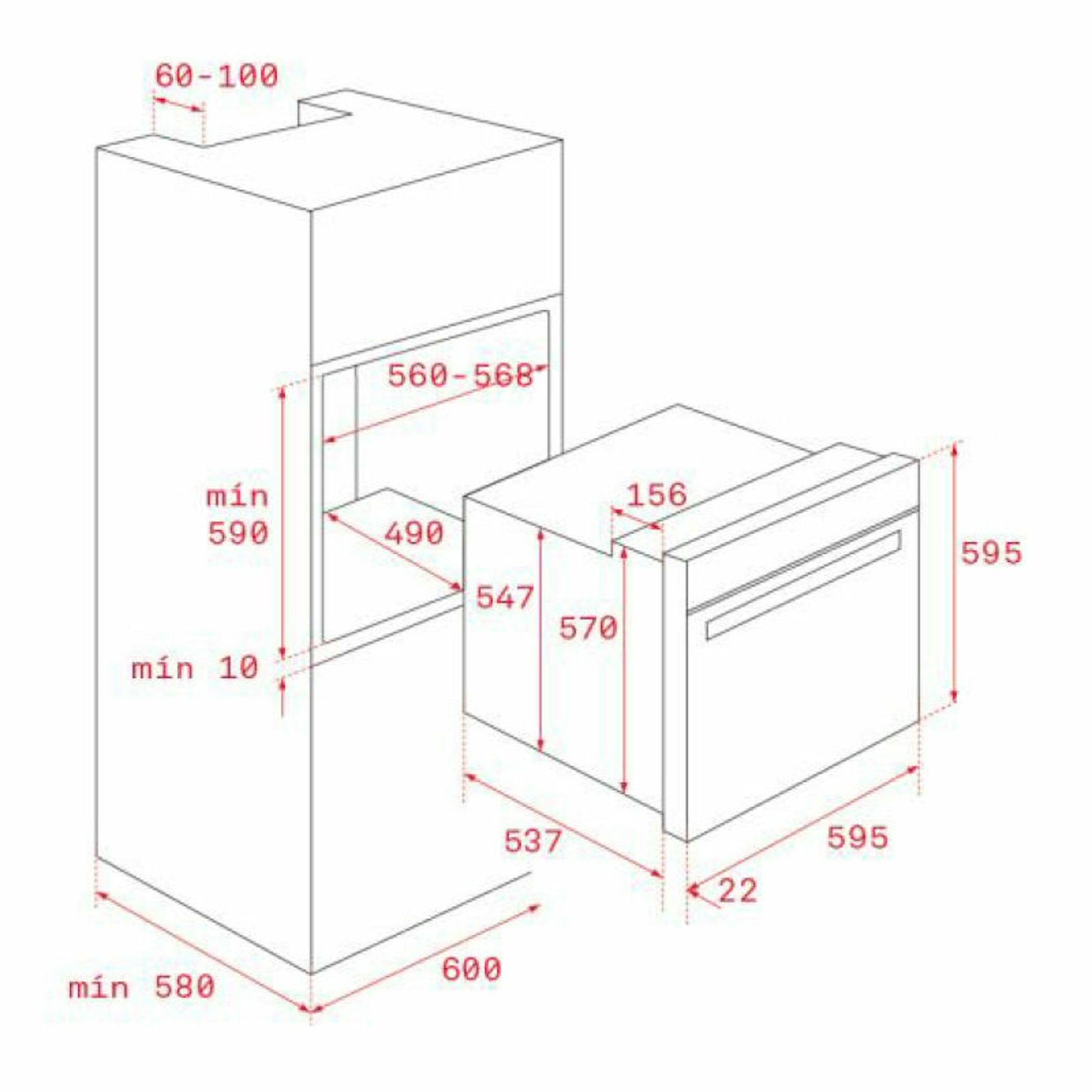 Diagrama de instalación del horno Teka HLB8400 WH Blanco con medidas