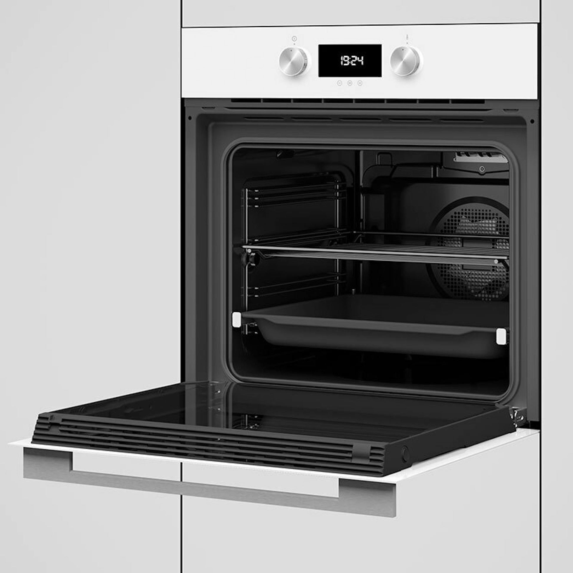 Horno Teka HLB8400 WH blanco con puerta abierta e interior visible