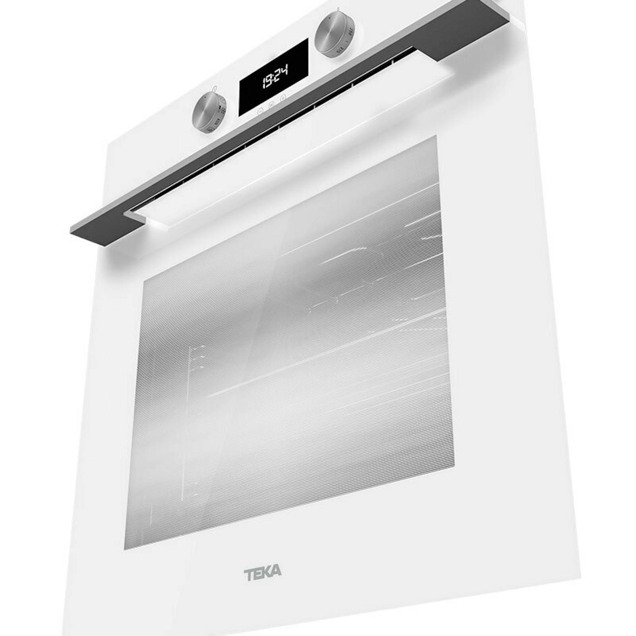 Horno Teka HLB8400 WH Blanco de frente, con puerta de vidrio y panel de control