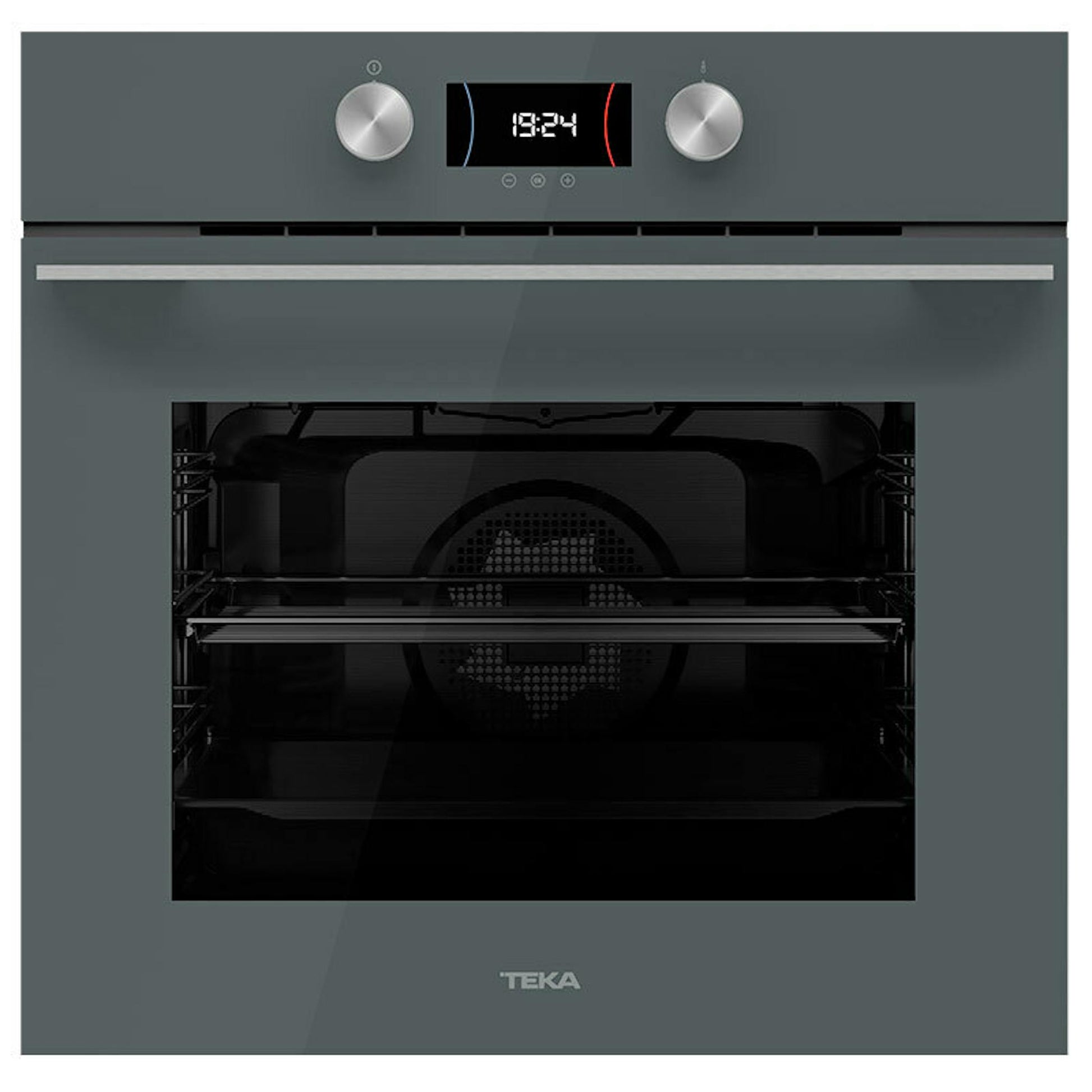 Horno Teka HLB8400P Stone Grey frontal con display digital y mandos giratorios