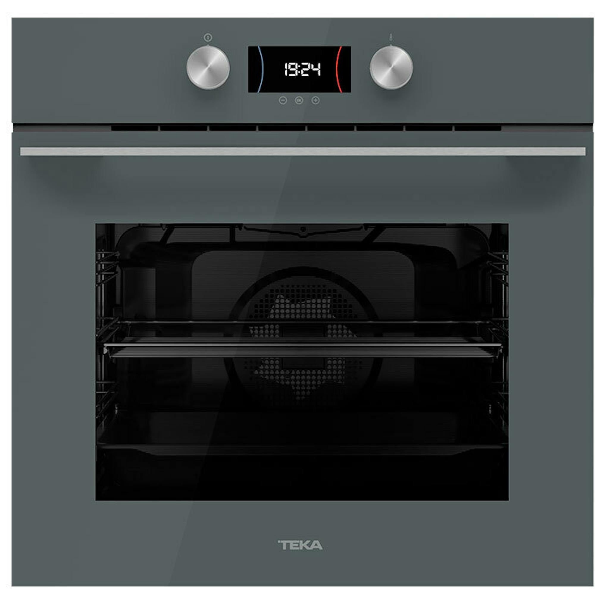 Horno Teka HLB8400P Stone Grey frontal con display digital y mandos giratorios