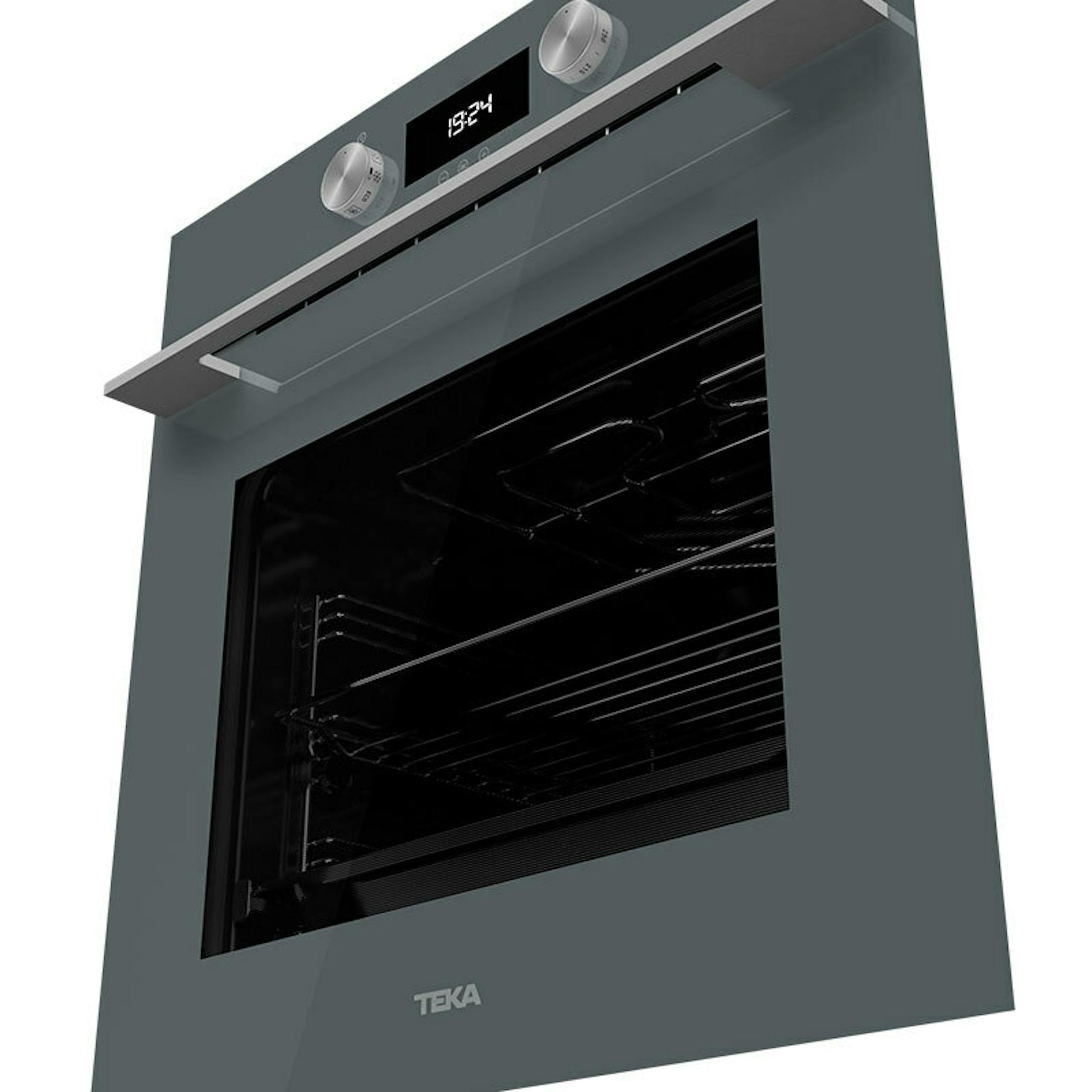 Horno Teka HLB8400P Stone Grey con puerta abatible abierta