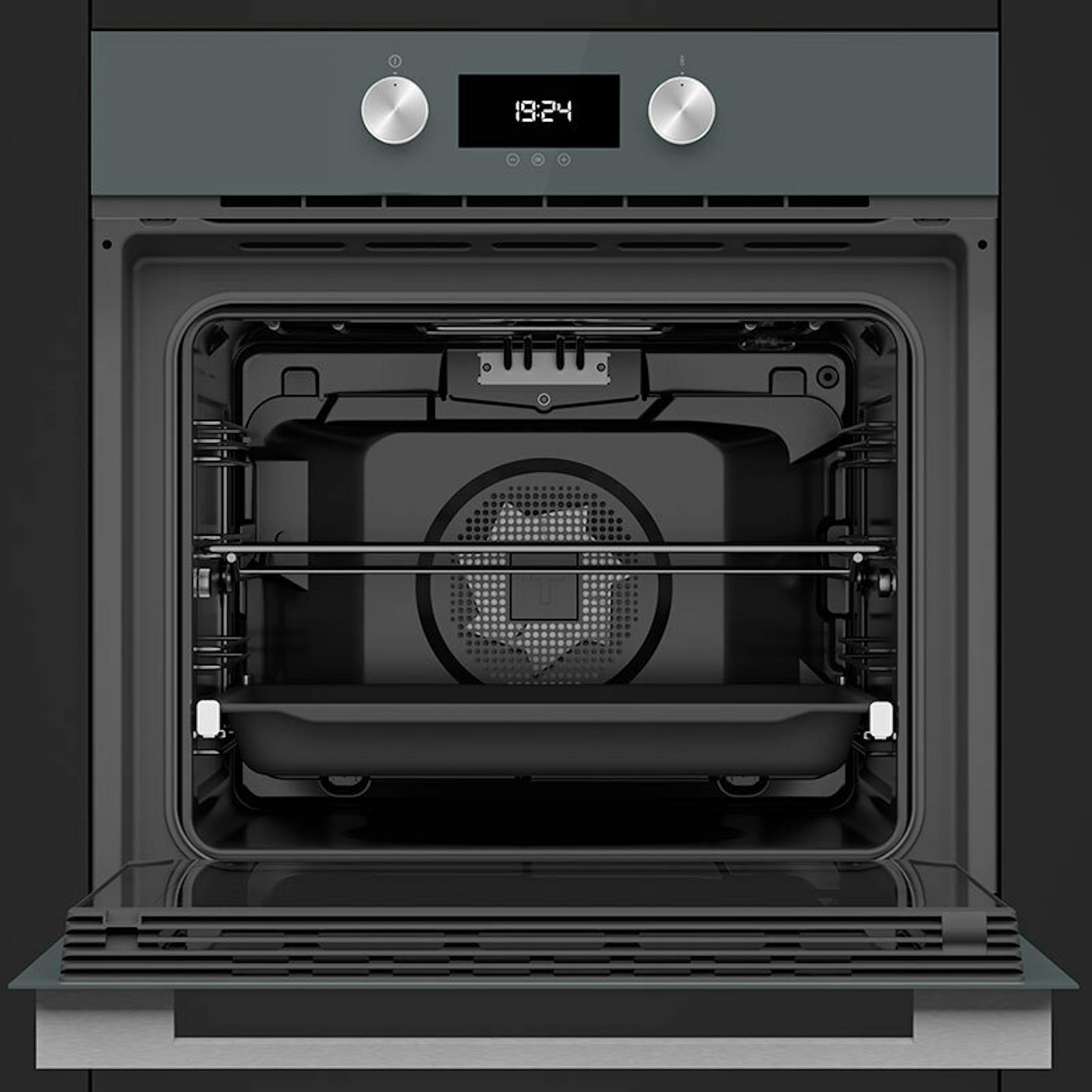 Horno Teka HLB8400P Stone Grey con puerta abierta e interior visible