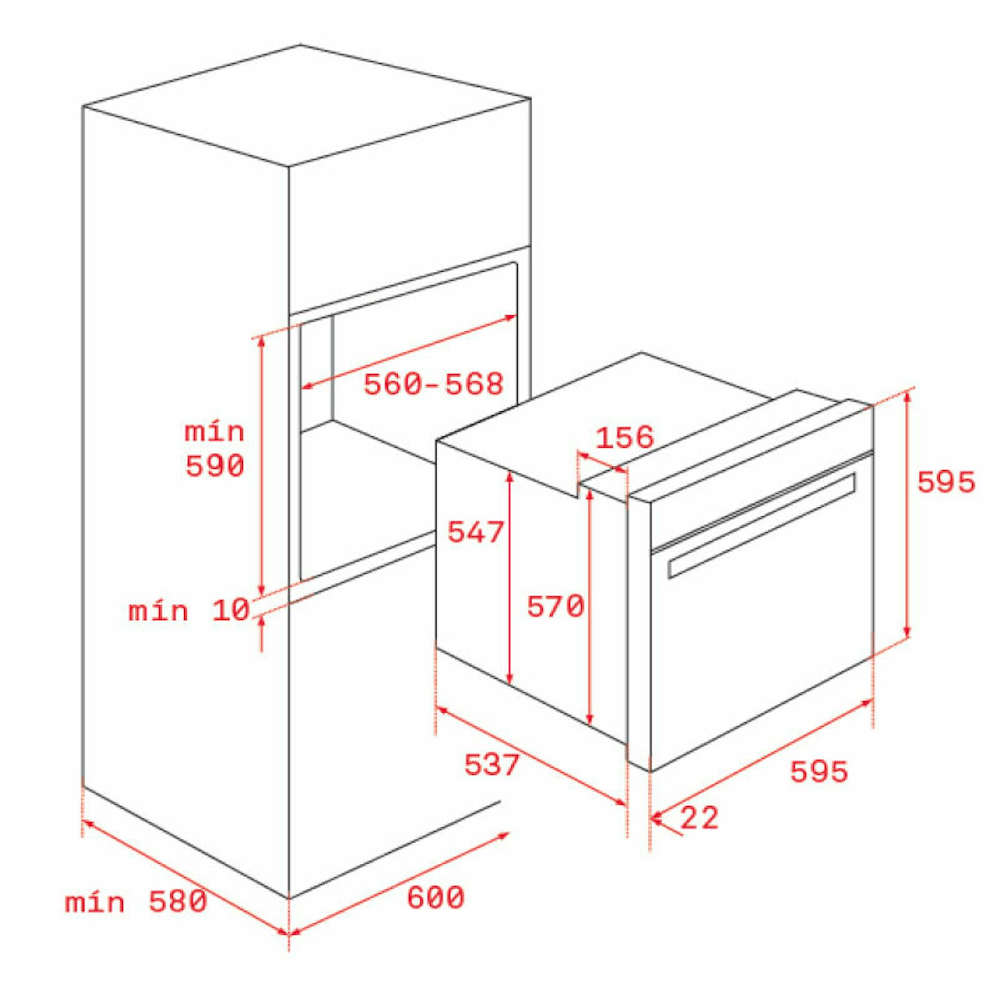 Diagrama de instalación del horno Teka HLB8400P WH Blanco con medidas