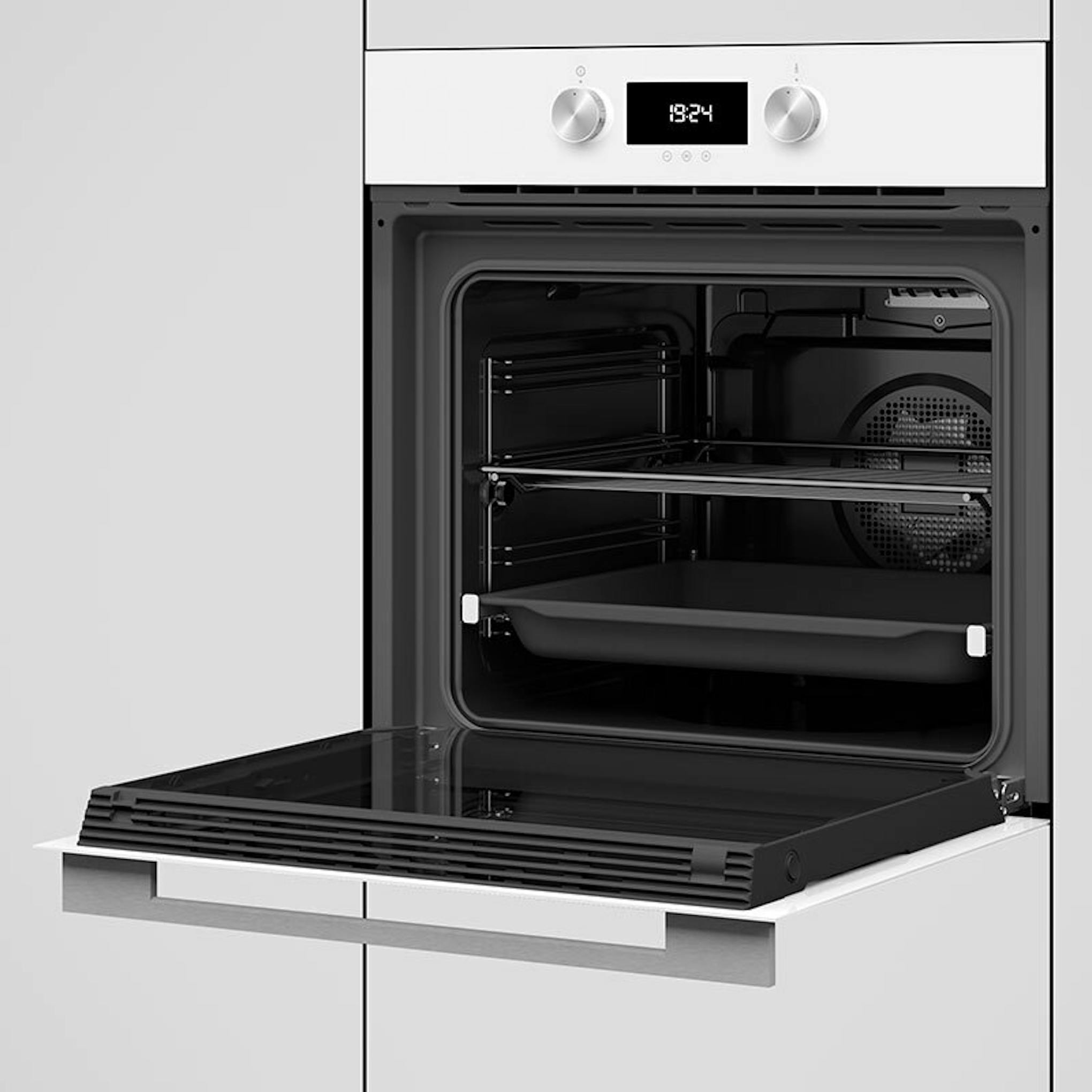 Horno Teka HLB8400P WH blanco con la puerta abierta