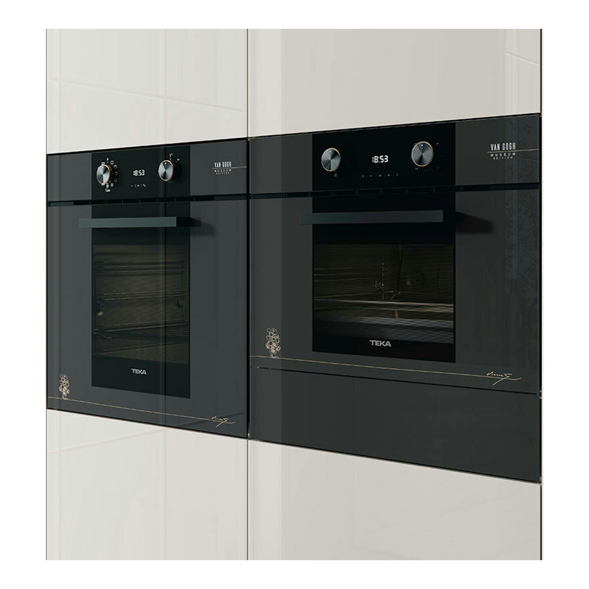 Horno empotrado Teka HLB84VGOGH de cristal gris, vista frontal, con panel digital y mandos.