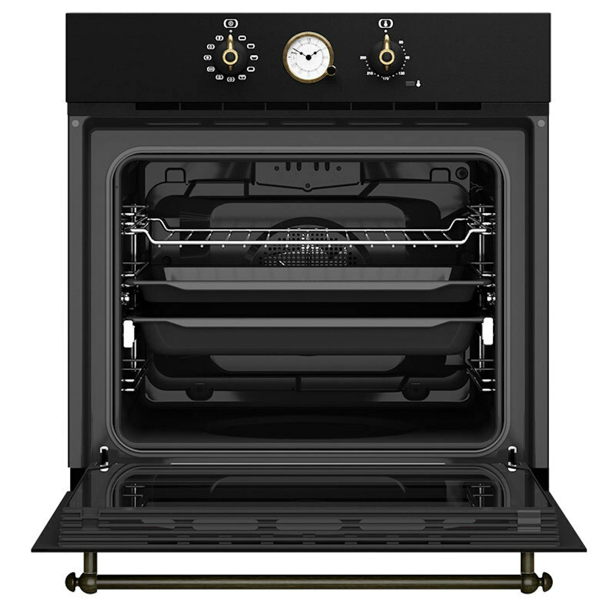 Horno Teka HRB 6300 AT antracita con la puerta abierta y el interior visible