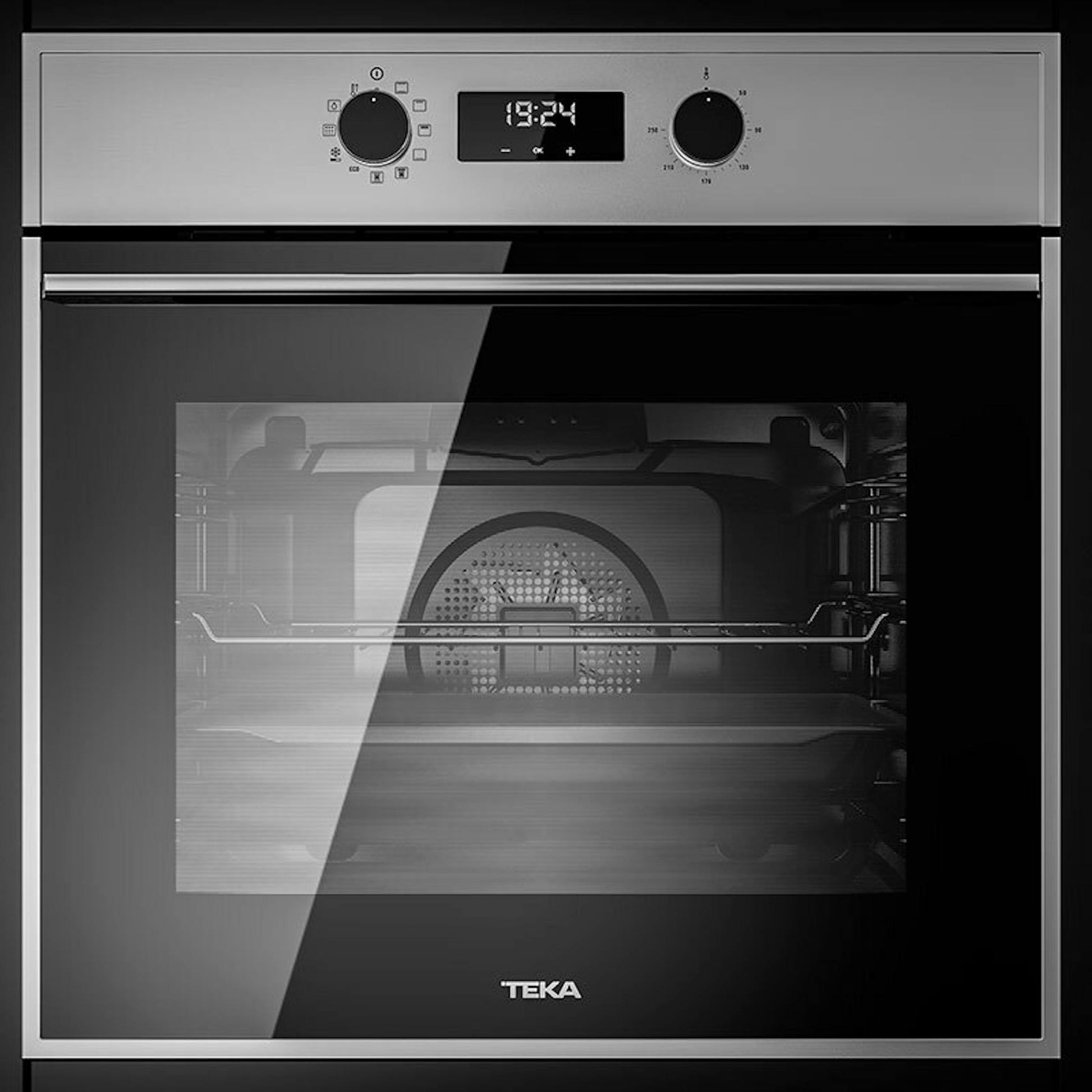 Horno Teka HSB 625 P Inox, vista frontal con puerta de cristal y panel de control