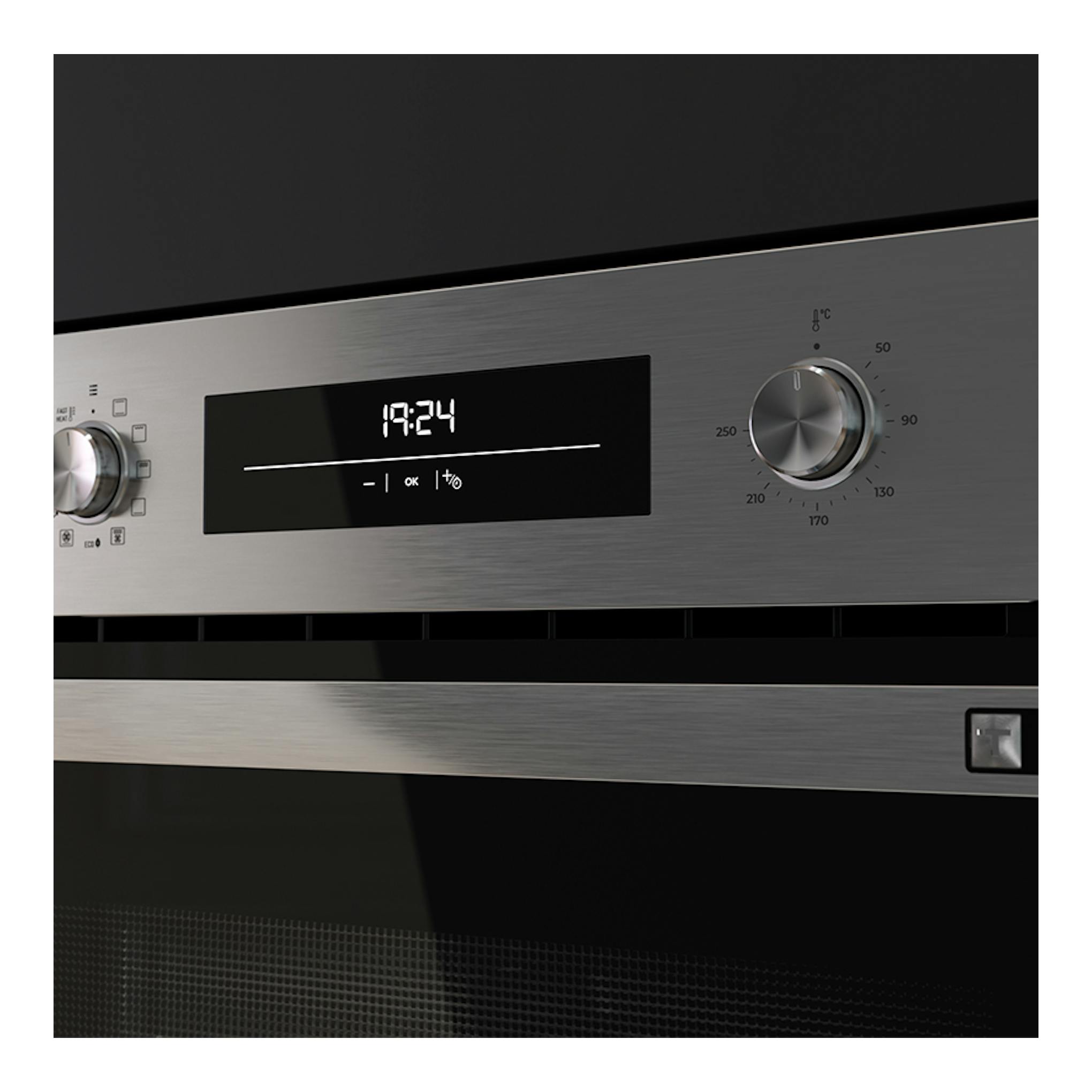 Teka HSB6466 Inox, horno empotrable de acero inoxidable, frontal con pantalla digital y dos mandos.