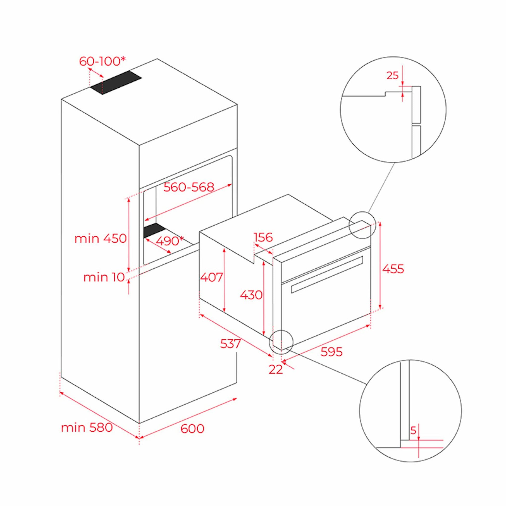 Horno Teka HSC6350P Inox, plano de medidas e instalación