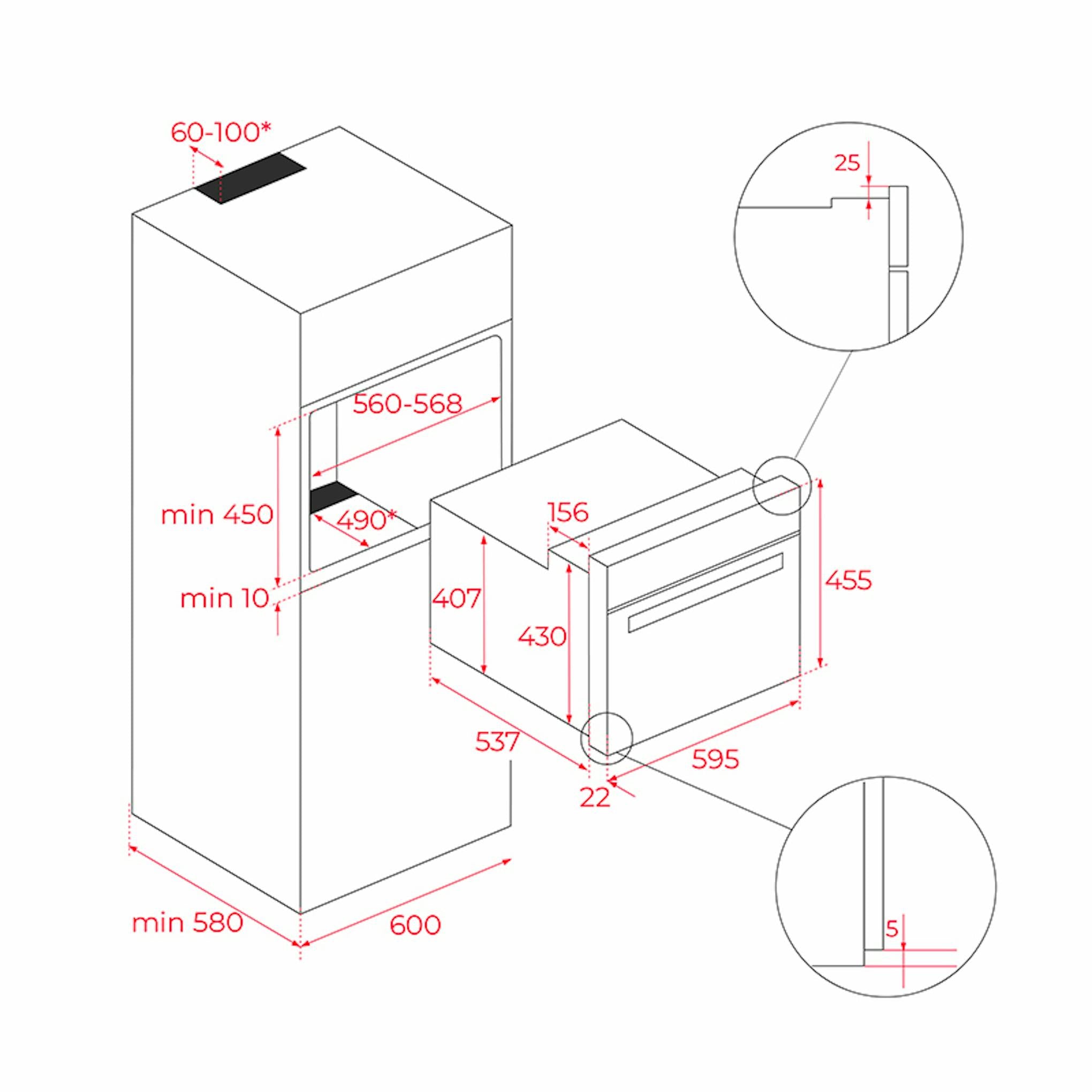 Horno Teka HSC6350P Inox, plano de medidas e instalación