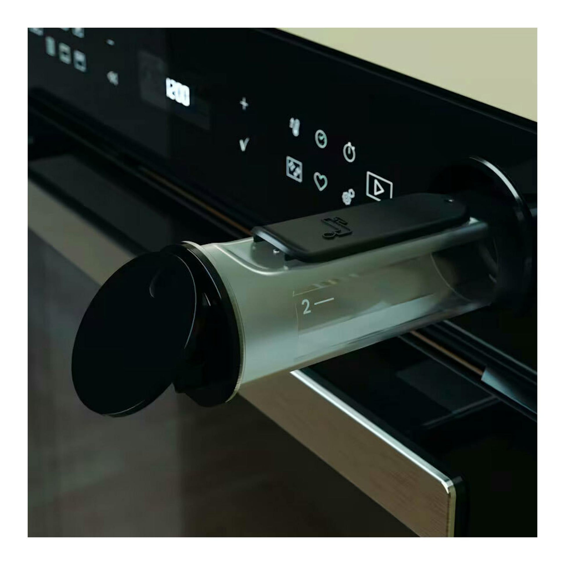Horno Whirlpool AKZ9S 8270 NB negro, primer plano del panel táctil y la puerta abierta.