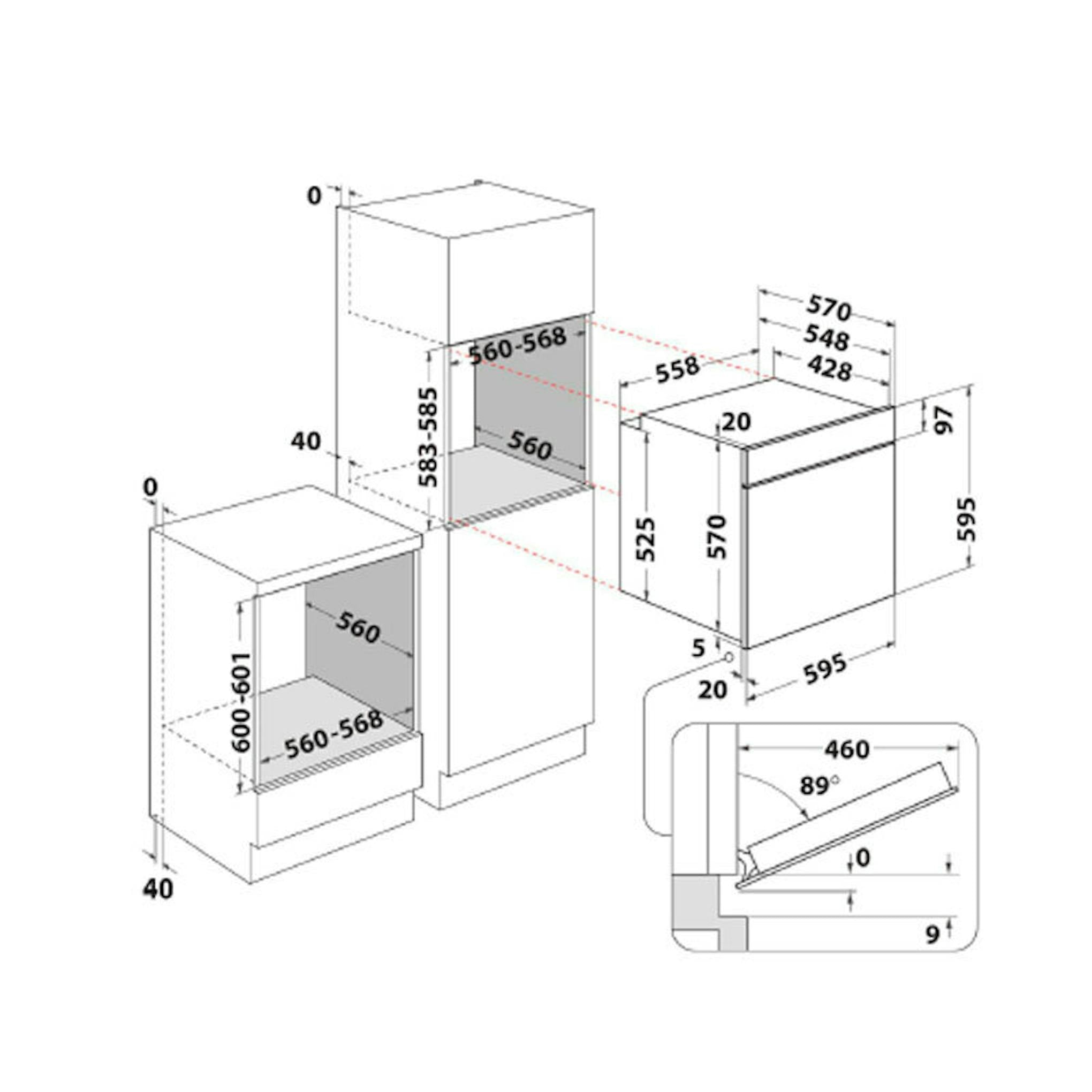 Esquema de instalación del horno Whirlpool OMR58RR1X Inox