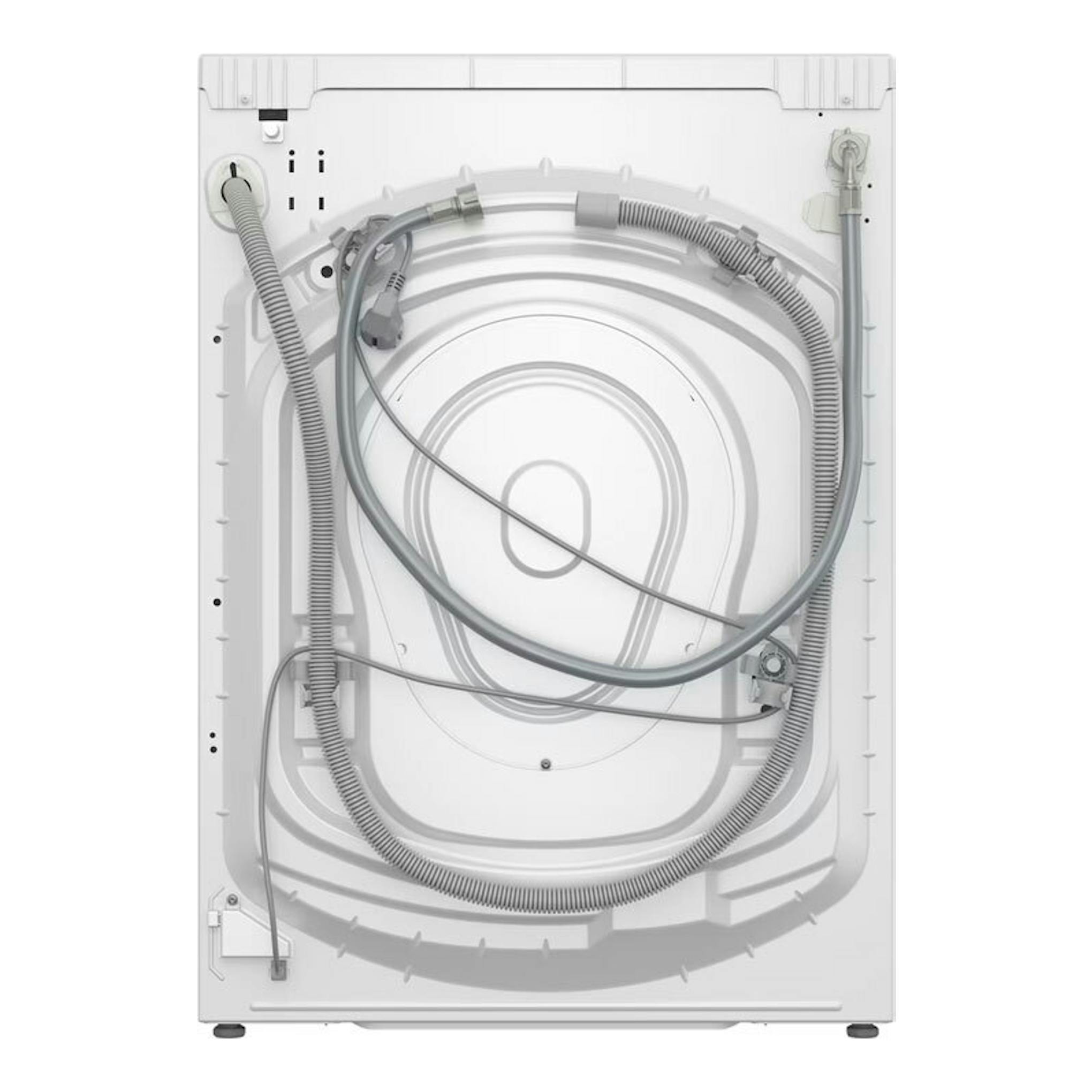 Lavadora Balay 3TS273BA blanca, vista trasera con mangueras y cable.
