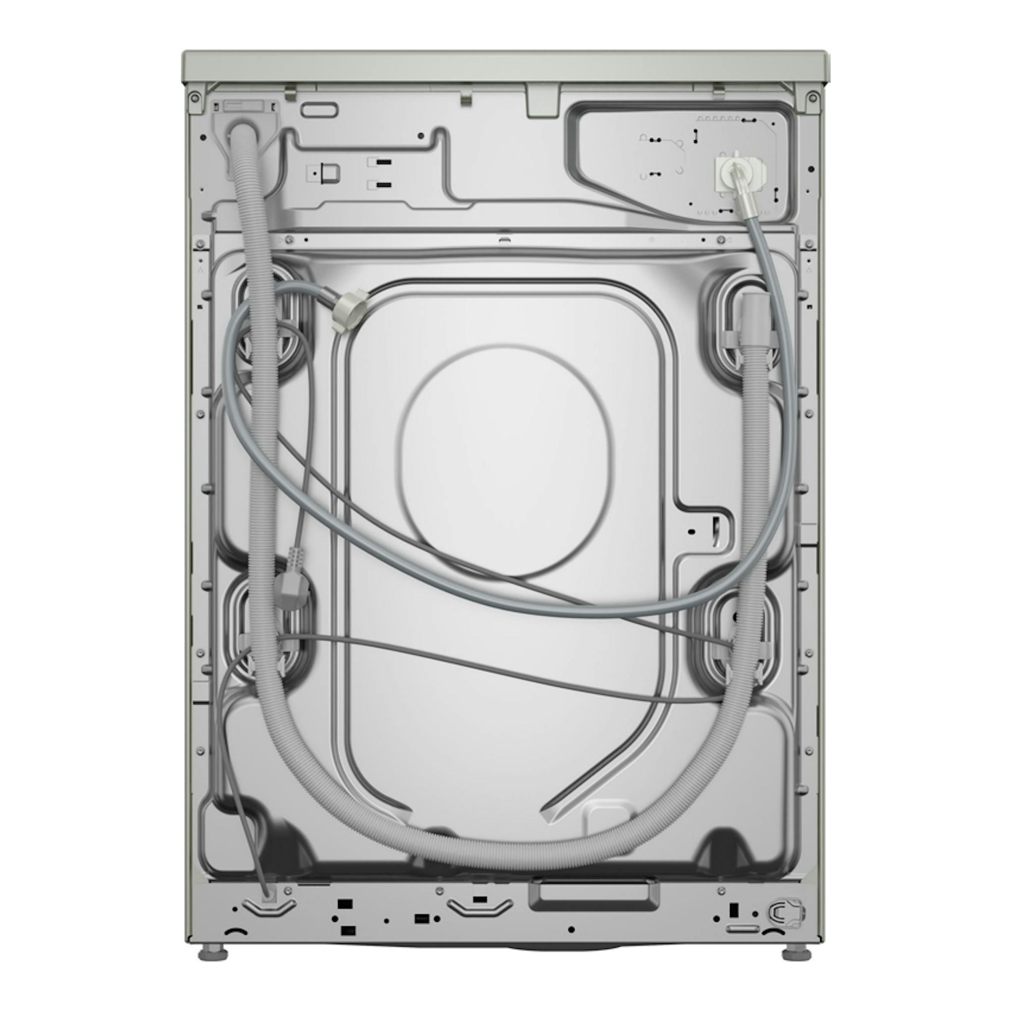 Balay 3TS382X 8Kg, vista trasera de lavadora blanca con mangueras y cableado visibles.
