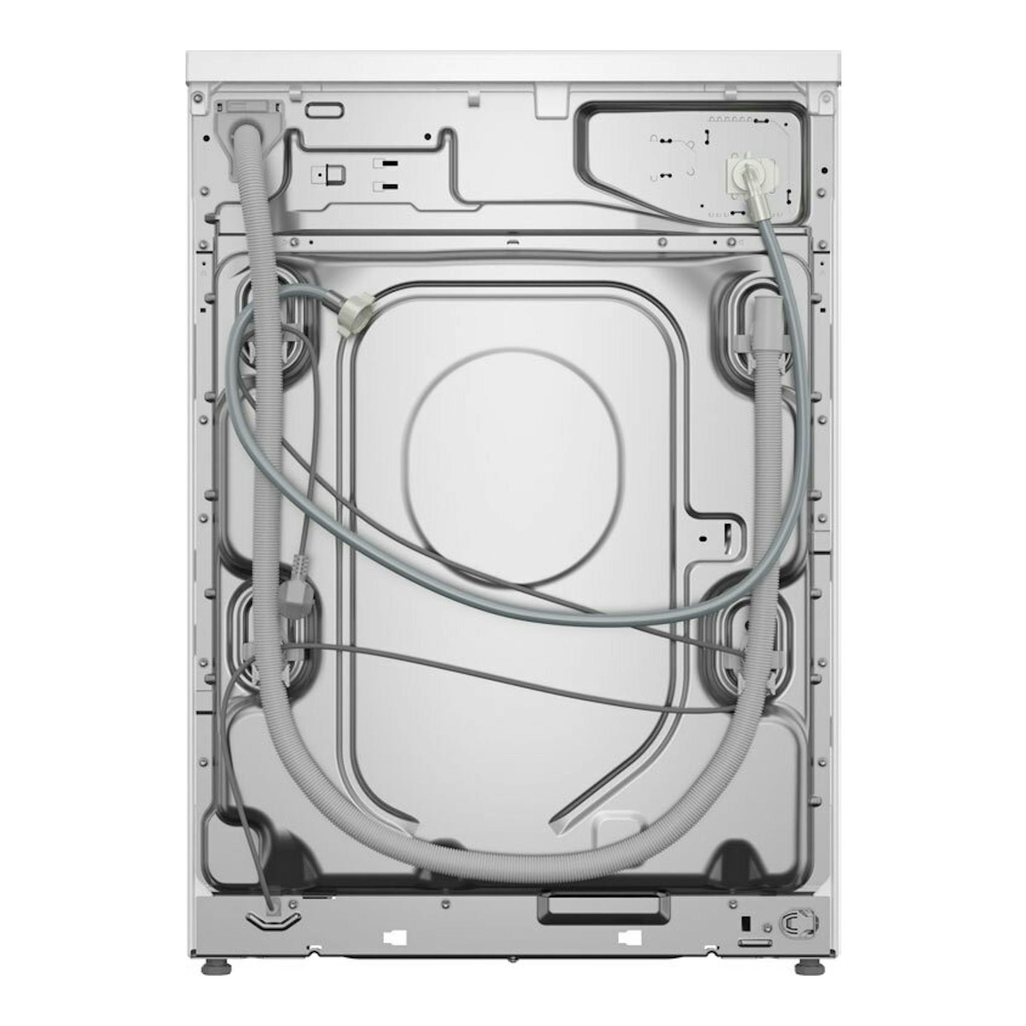 Lavadora Balay 3TS395BS blanca, vista trasera, con mangueras y cables visibles.