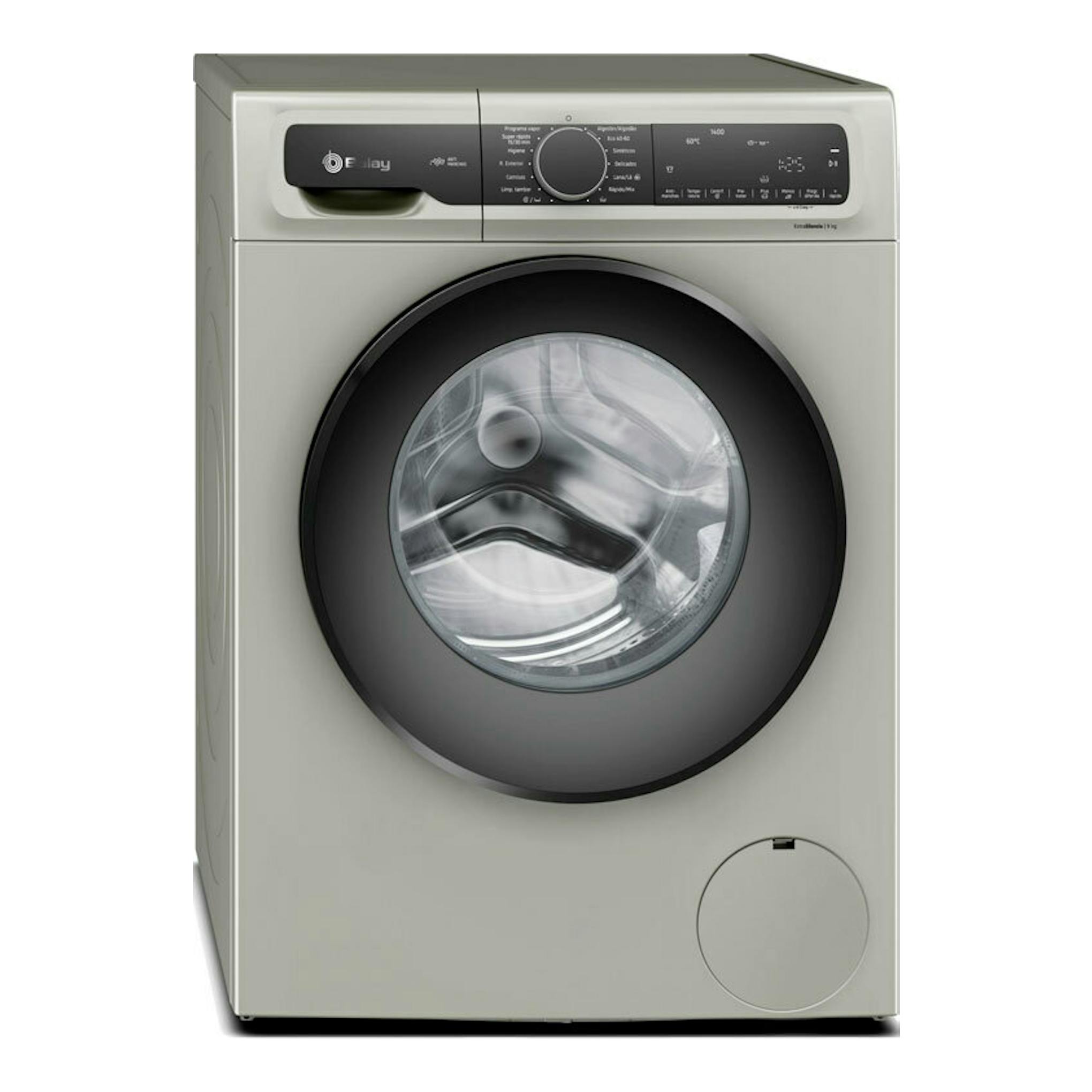 Lavadora Balay 3TS495XS gris claro, vista frontal, carga frontal con puerta negra y panel superior.