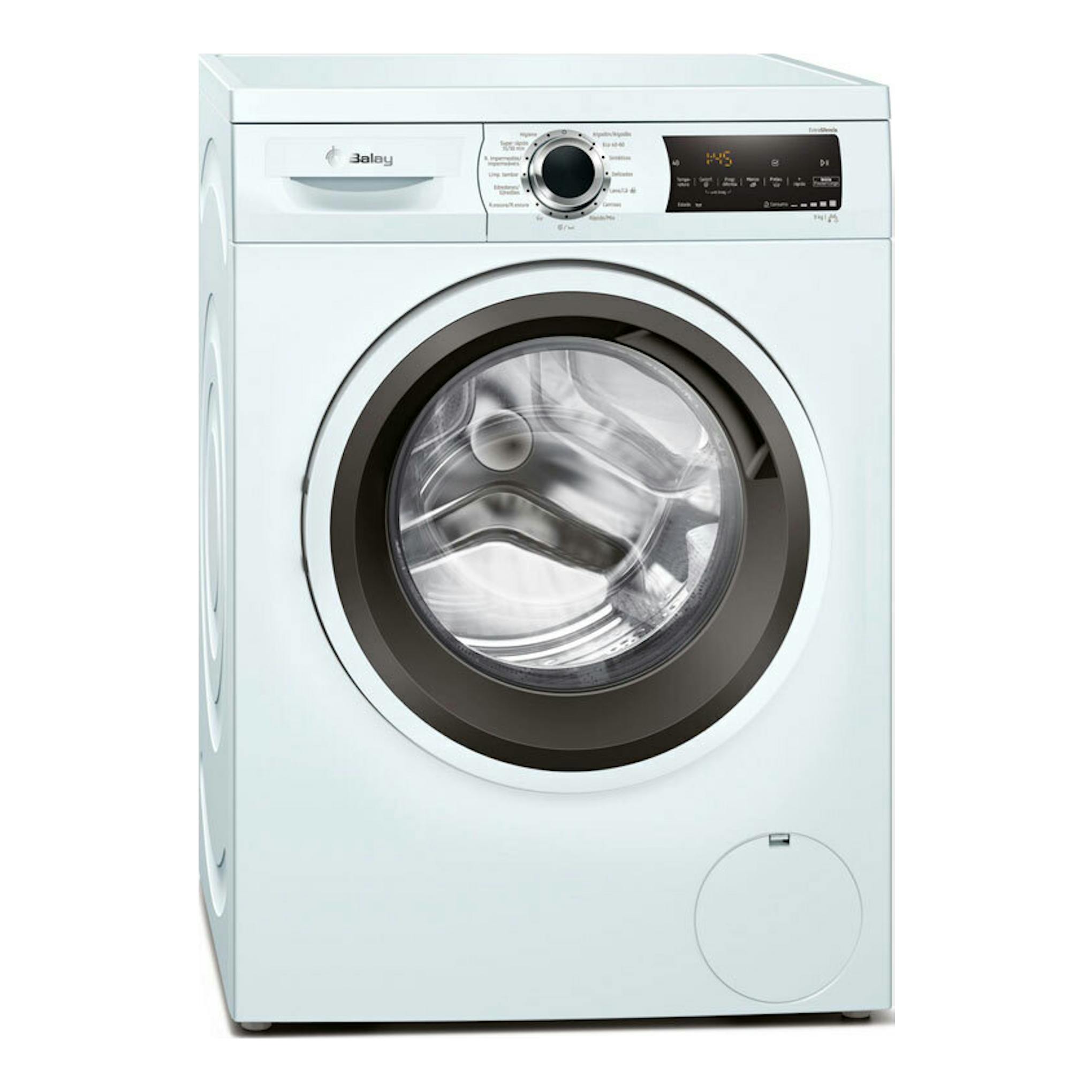Lavadora Balay 3TS995BP blanca, vista frontal, con puerta circular y panel de control superior.