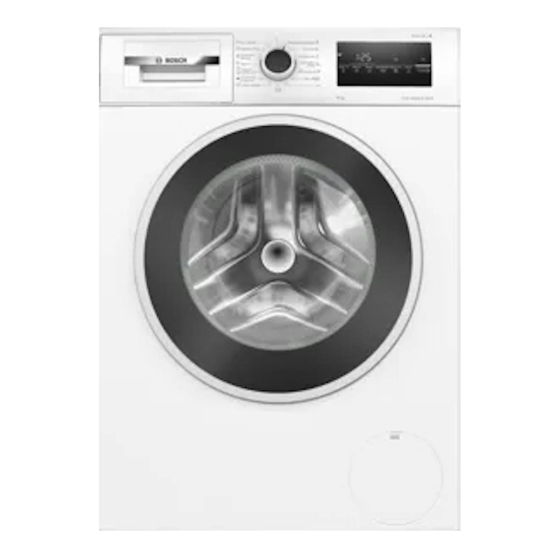 Lavadora Bosch WAN28283ES blanca, vista frontal, con puerta circular y panel de control superior.