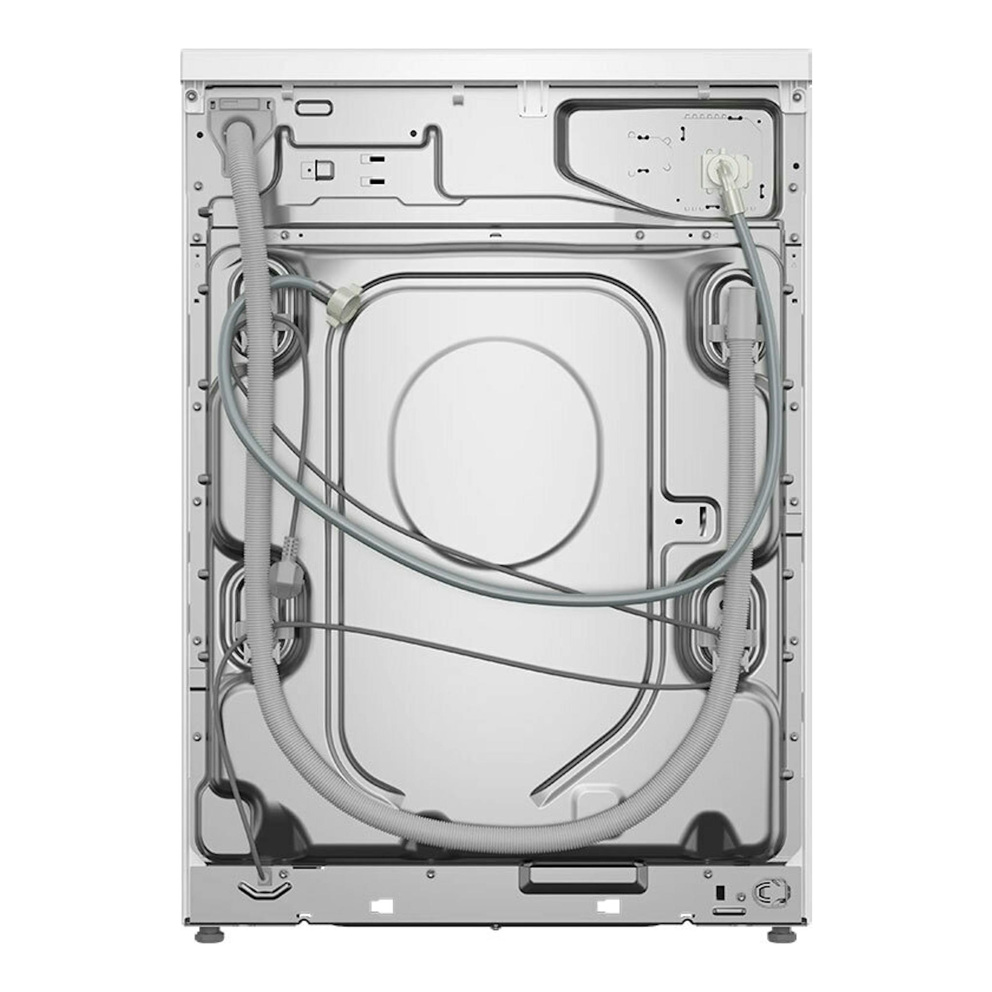 Parte trasera de lavadora Bosch WUU28T68ES blanca, con mangueras y conexiones visibles.
