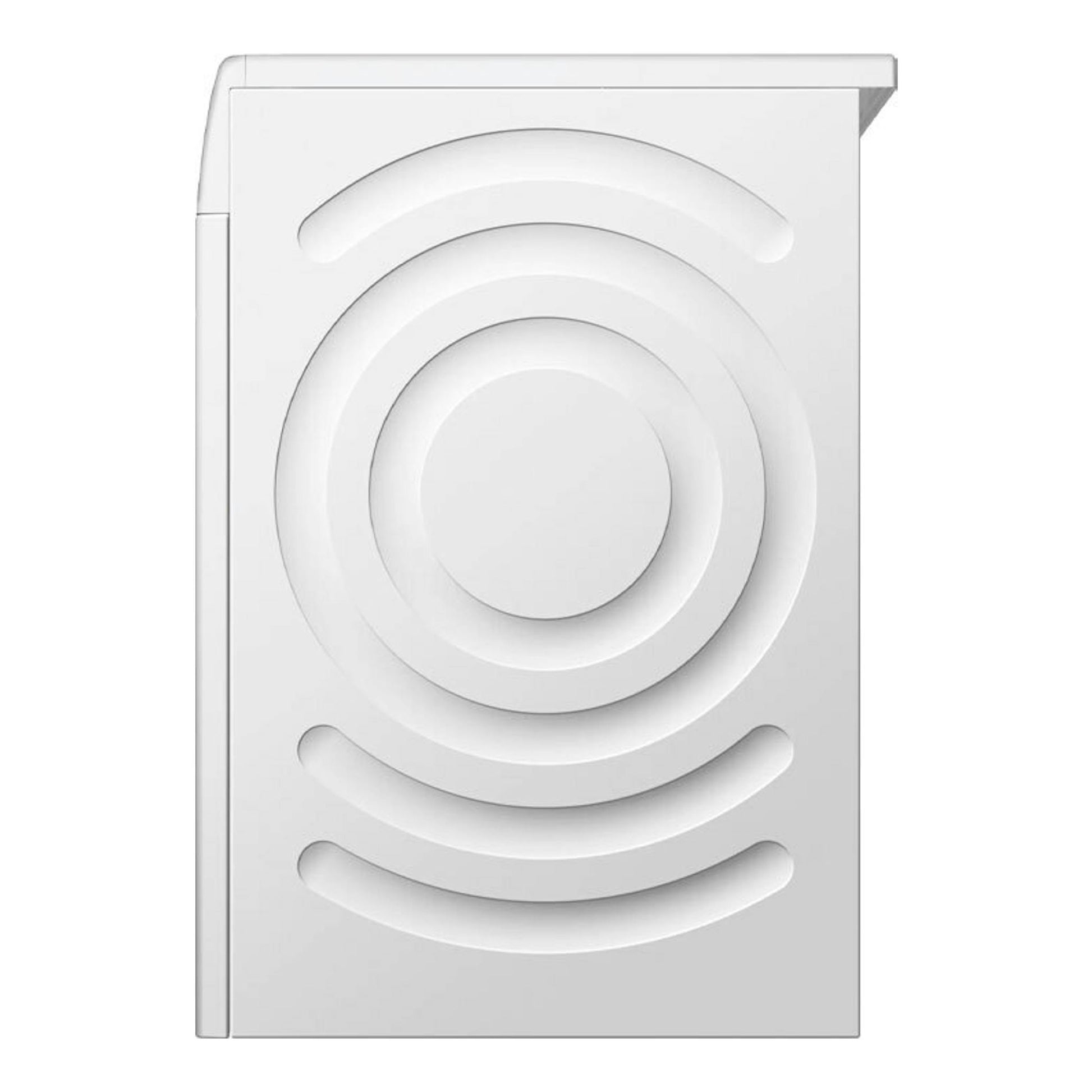 Lavadora Siemens WG56H2A0ES blanca, vista frontal, con puerta circular y panel decorativo en relieve.