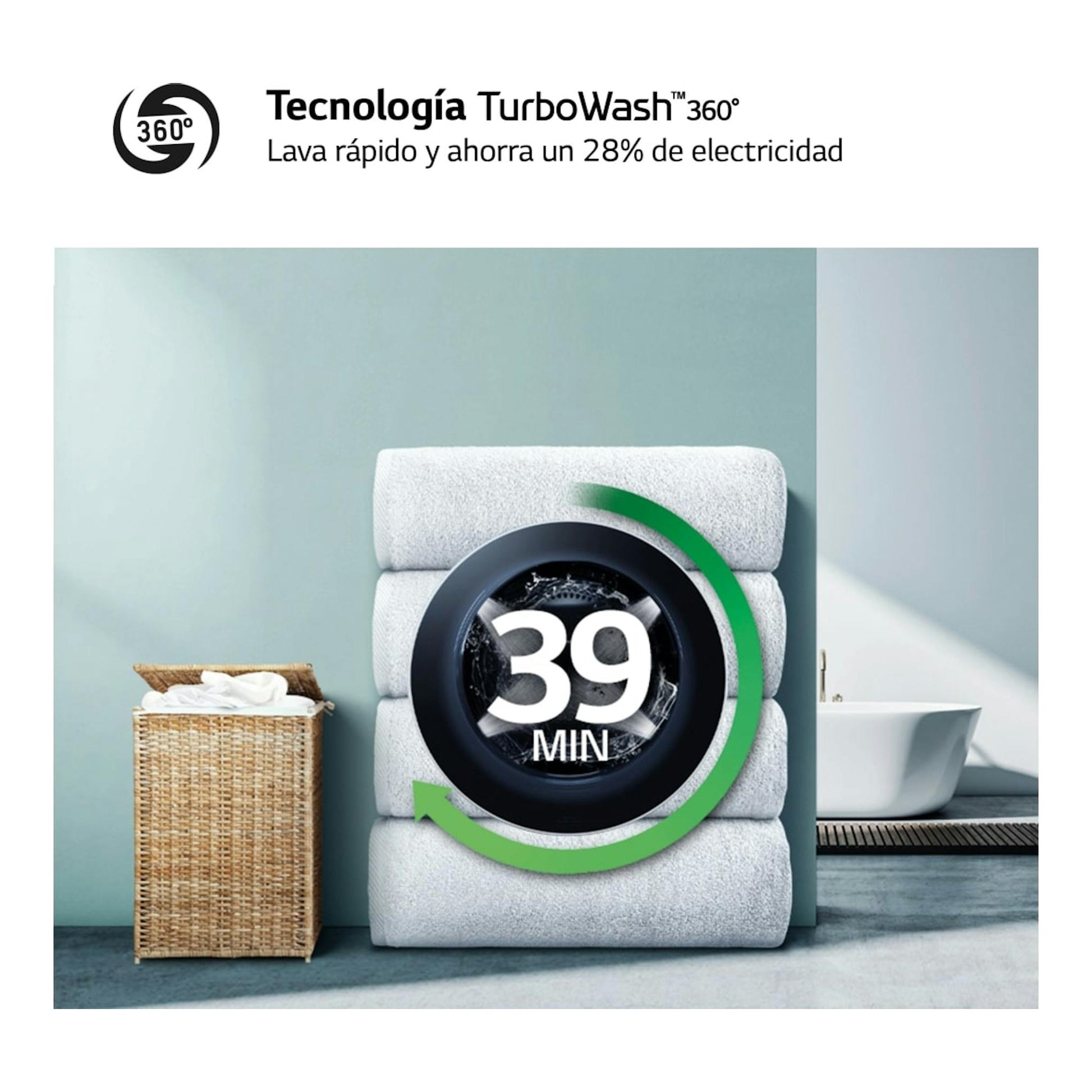 LG F4DR7011AGW lavasecadora blanca, vista frontal, con indicador de 39 min y TurboWash 360°.