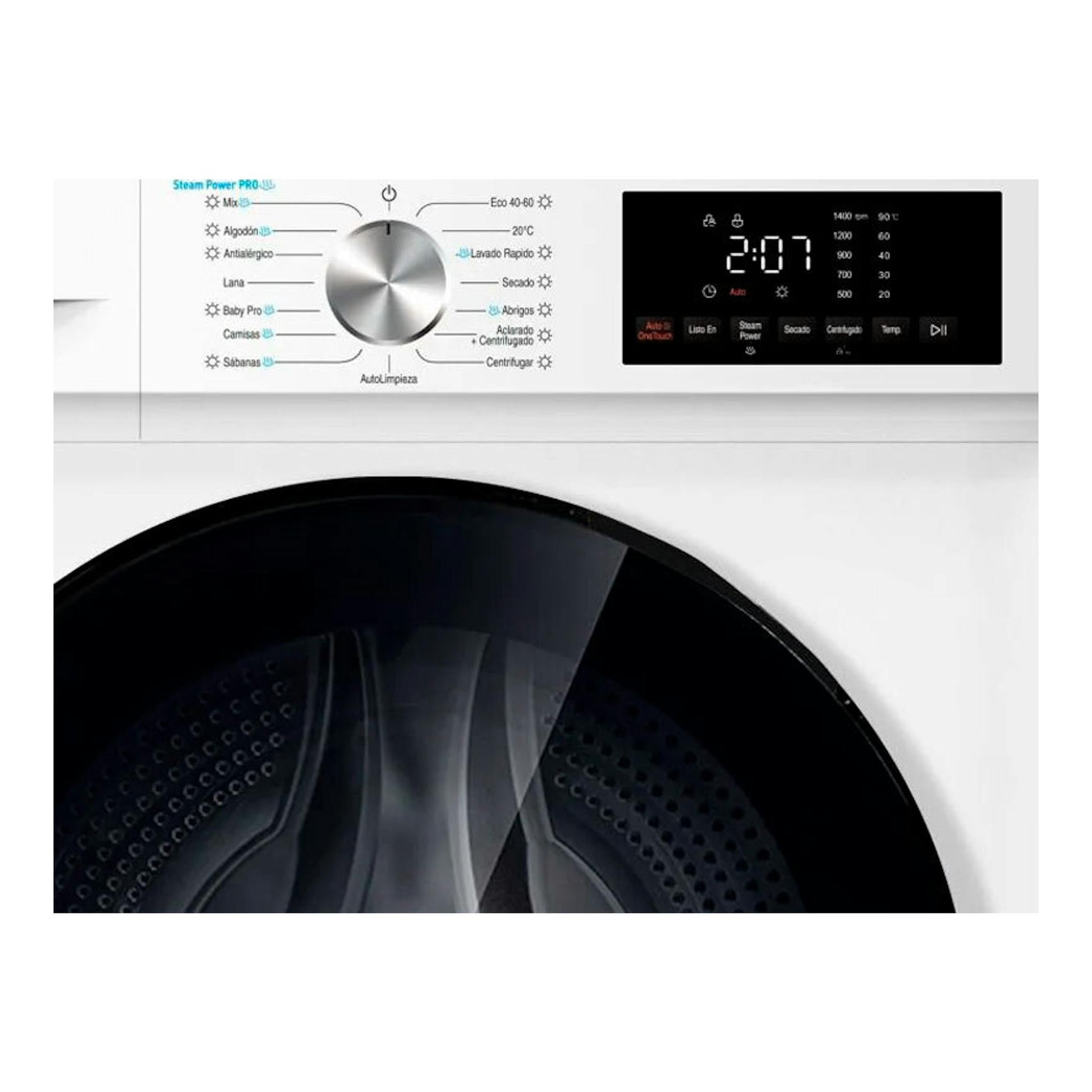 Lavasecadora Fagor 5FS-85614 blanca, con panel frontal, selector central y display digital negro.