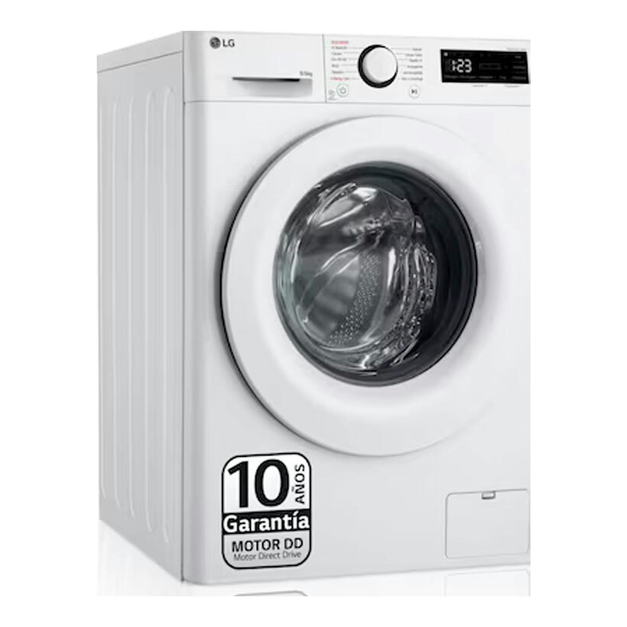 Lavasecadora LG F4DR5009A3W blanca, vista frontal, con puerta circular y panel digital.