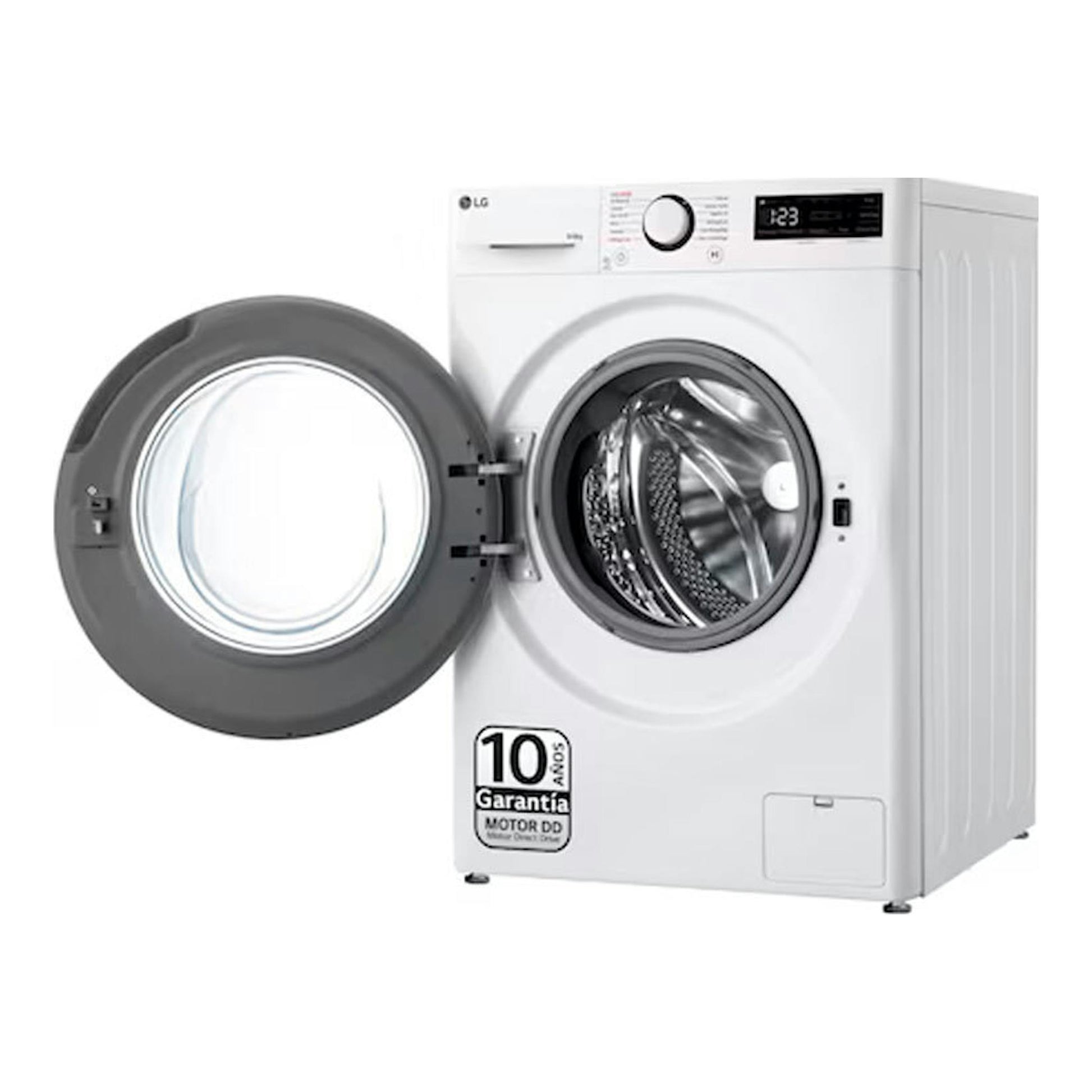Lavasecadora LG F4DR5009A3W blanca, vista frontal con puerta abierta.