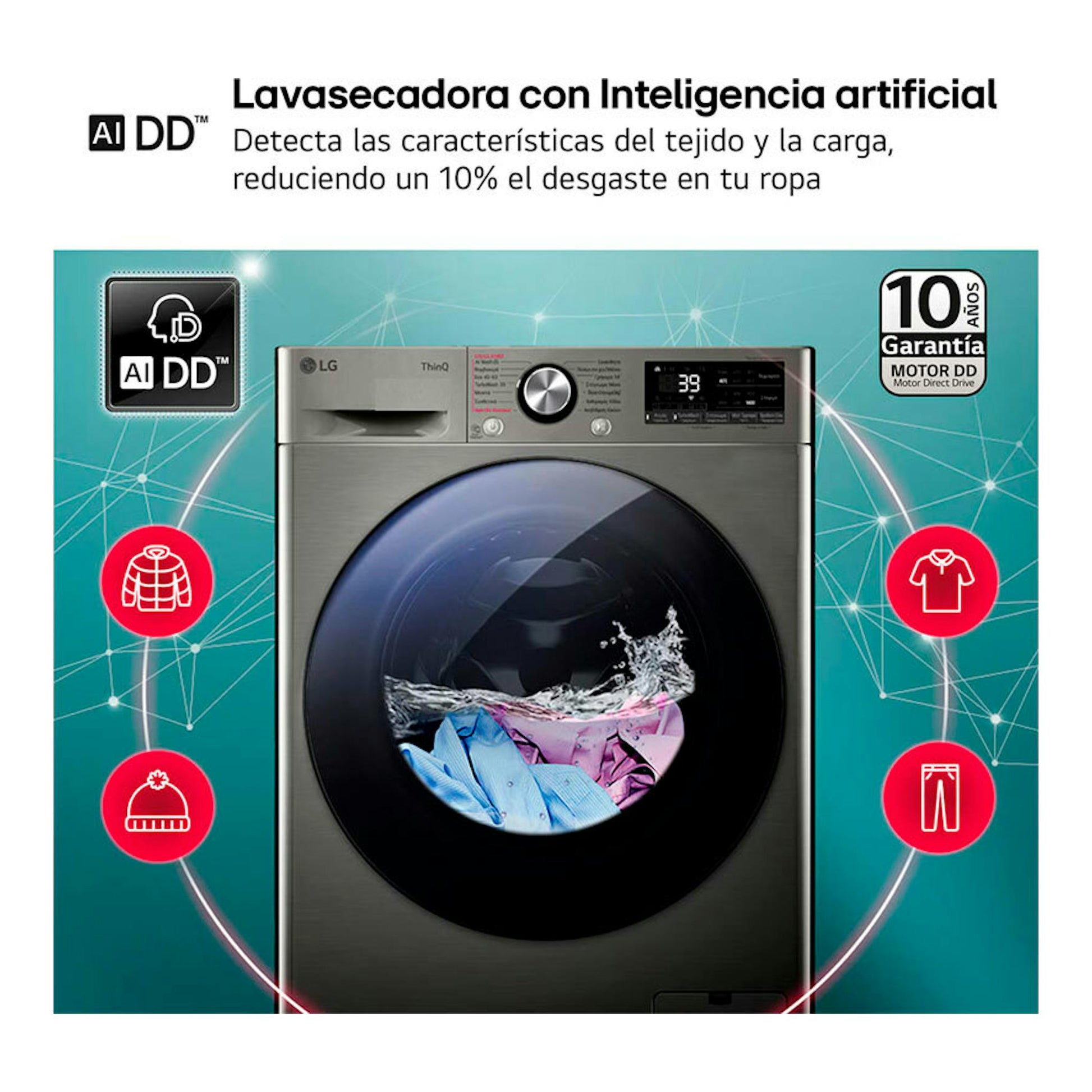 Lavasecadora LG F4DR7009AGS frontal, gris oscuro, con puerta circular y panel digital.