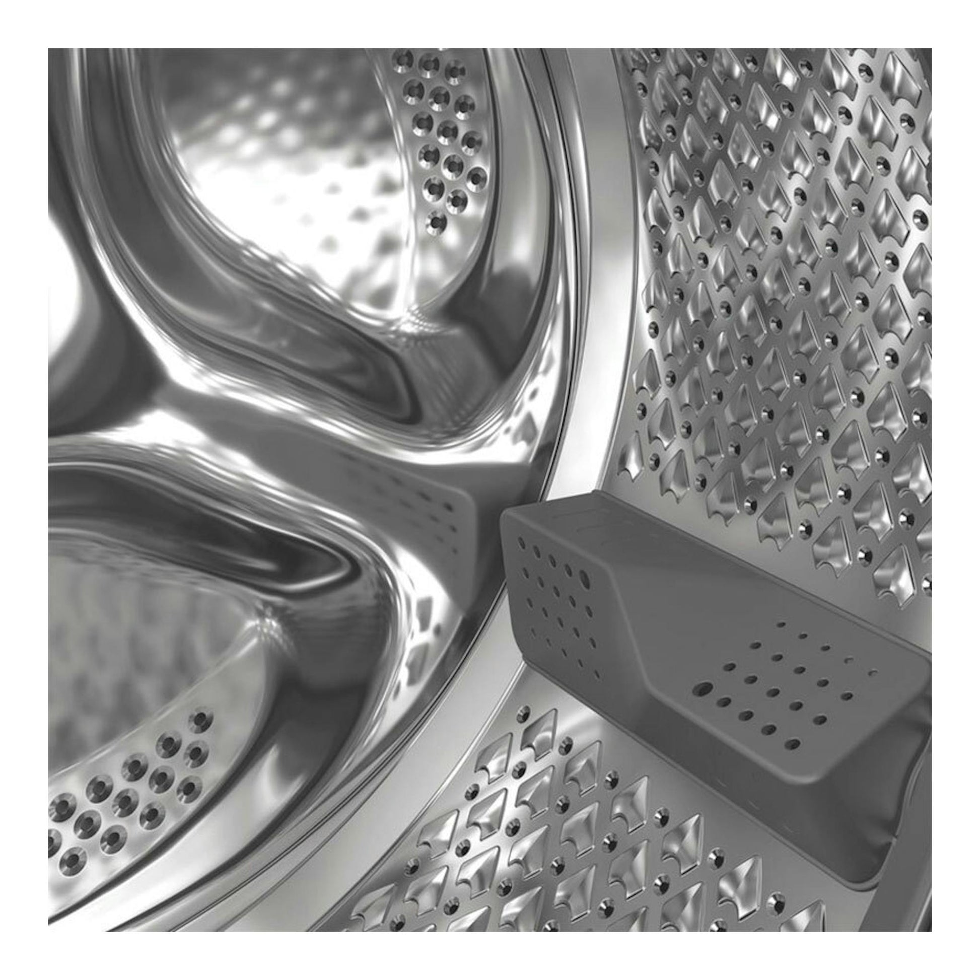 Interior del tambor de lavasecadora Whirlpool WAD 8536WBC SPT, vista cercana en acero inoxidable.