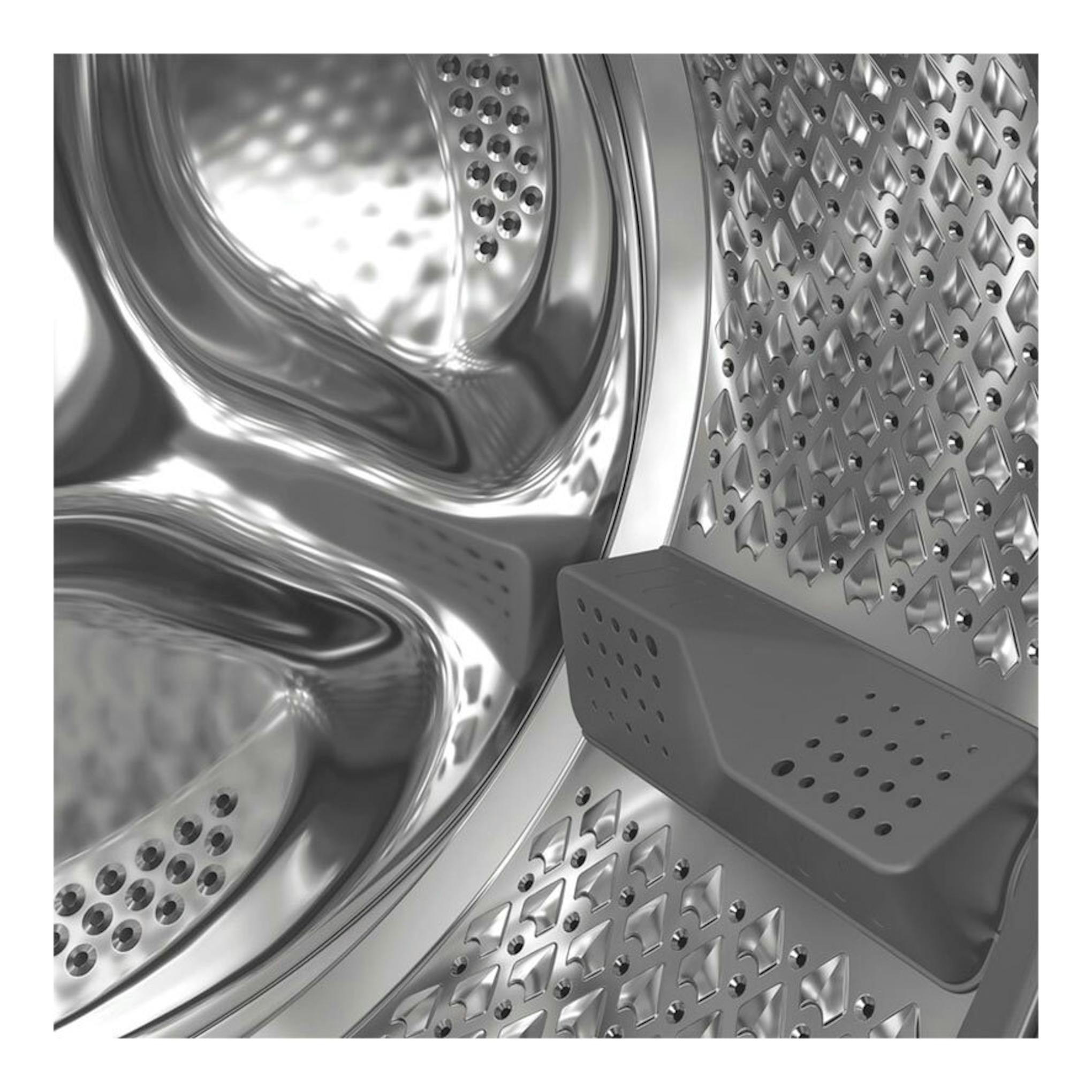 Interior del tambor de lavasecadora Whirlpool WAD 8536WBC SPT, vista cercana en acero inoxidable.