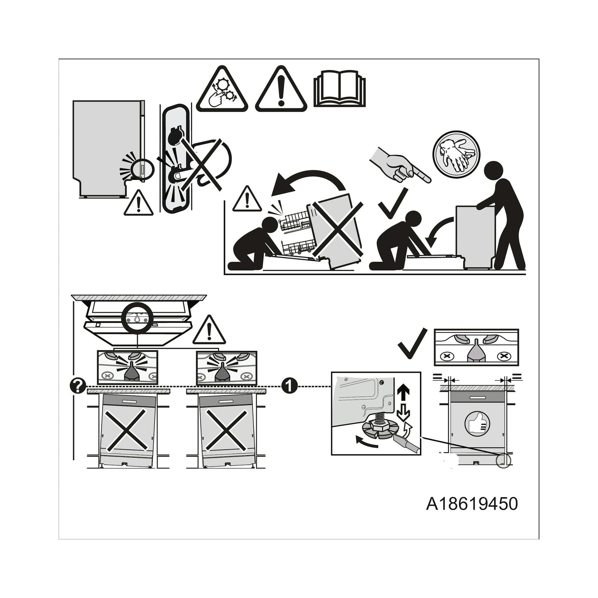 Diagrama en blanco y negro de instalación de lavavajillas AEG.