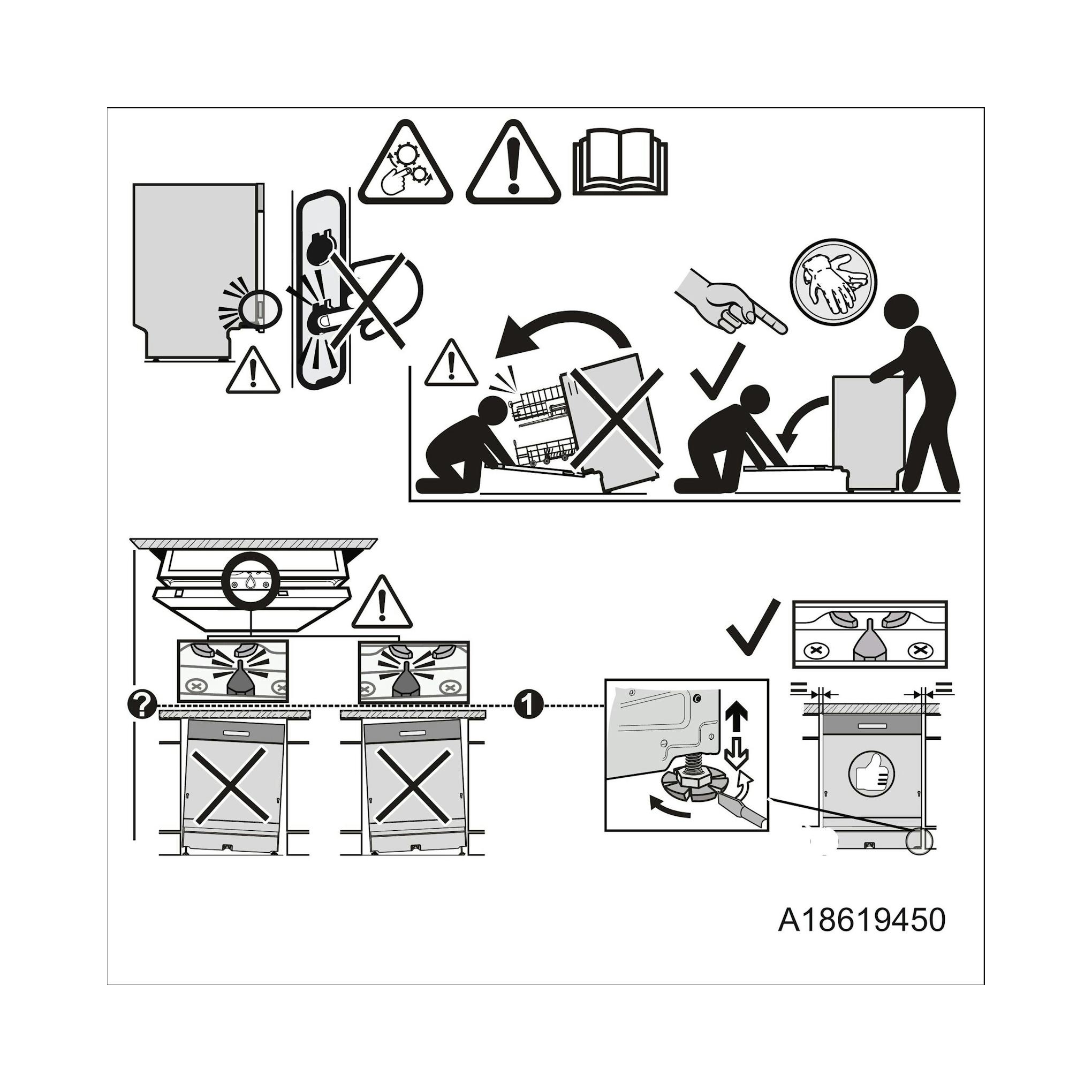 Diagrama en blanco y negro de instalación de lavavajillas AEG.