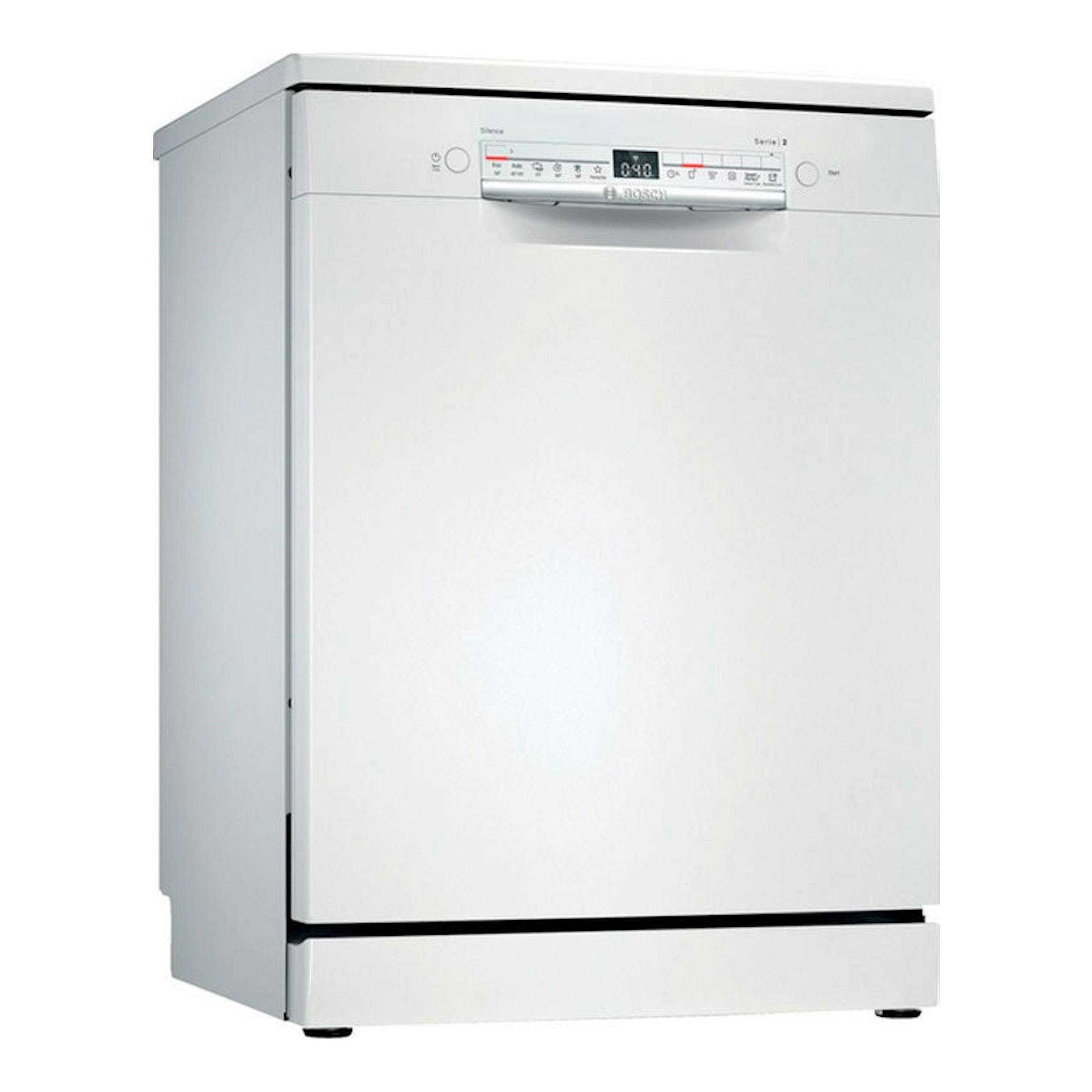 Lavavajillas Bosch SMS2HKW00E blanco, vista frontal, con panel de control superior.
