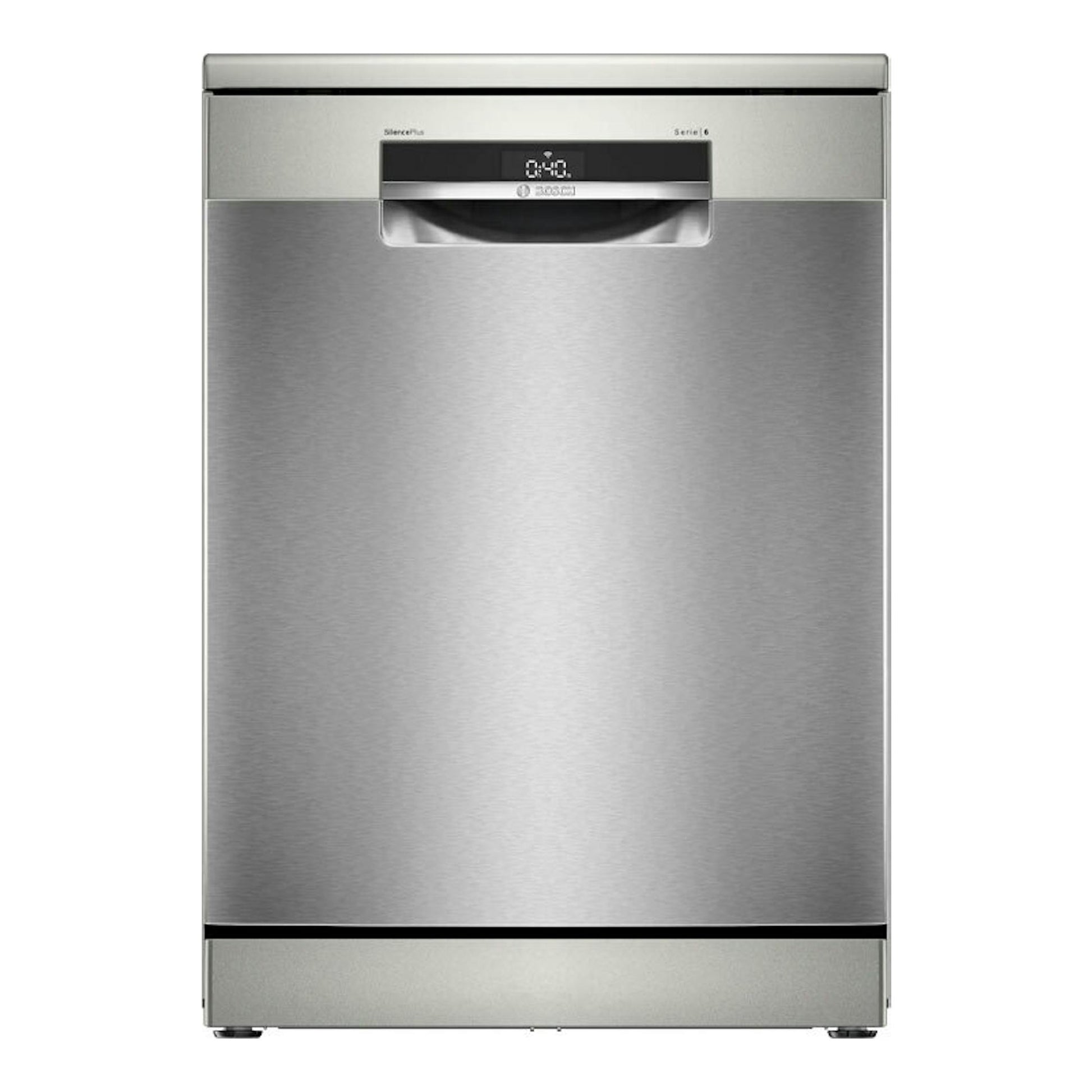 Lavavajillas Bosch Serie 6 SMS6ECI15E, acero inoxidable, vista frontal.