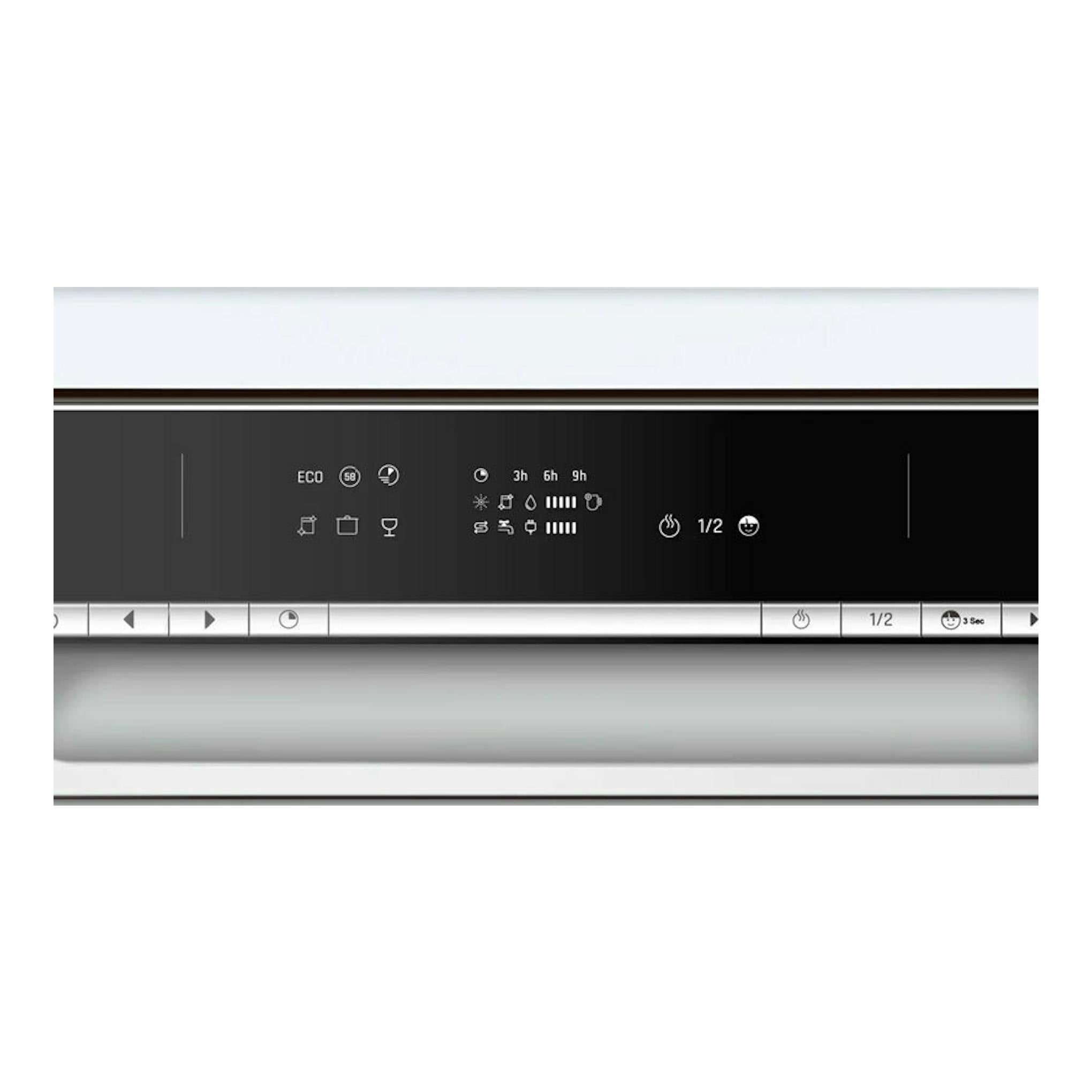 Lavavajillas Fagor 4LVF-421, vista frontal del panel de control negro en un cuerpo blanco.